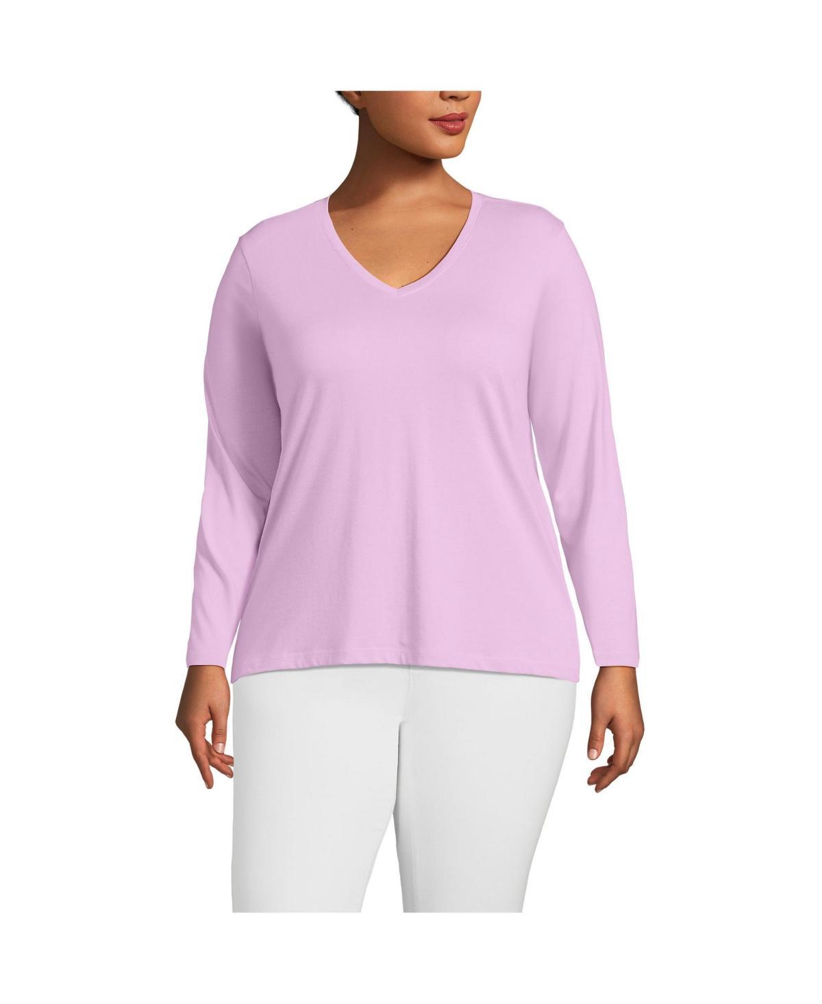 Plus Size Lands' End Long Sleeve Relaxed-Fit Supima Cotton V-Neck Tee, Women's, Size: 3XL, Black Product Image
