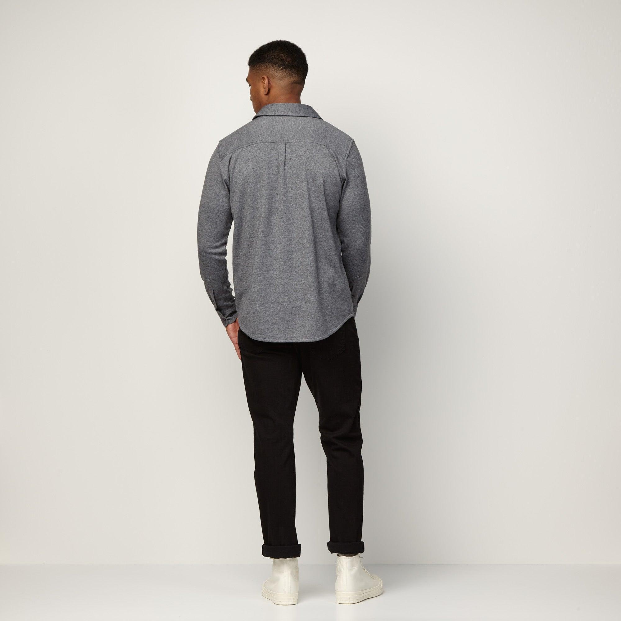Merino Wool Interlock Button-Down | Charcoal Heather Product Image