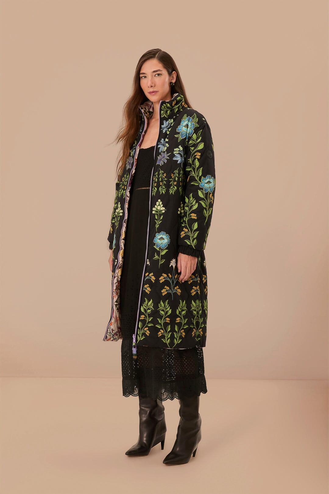 Black Winter Garden Reversible Maxi Puffer Jacket, WINTER GARDEN MIX / L Product Image