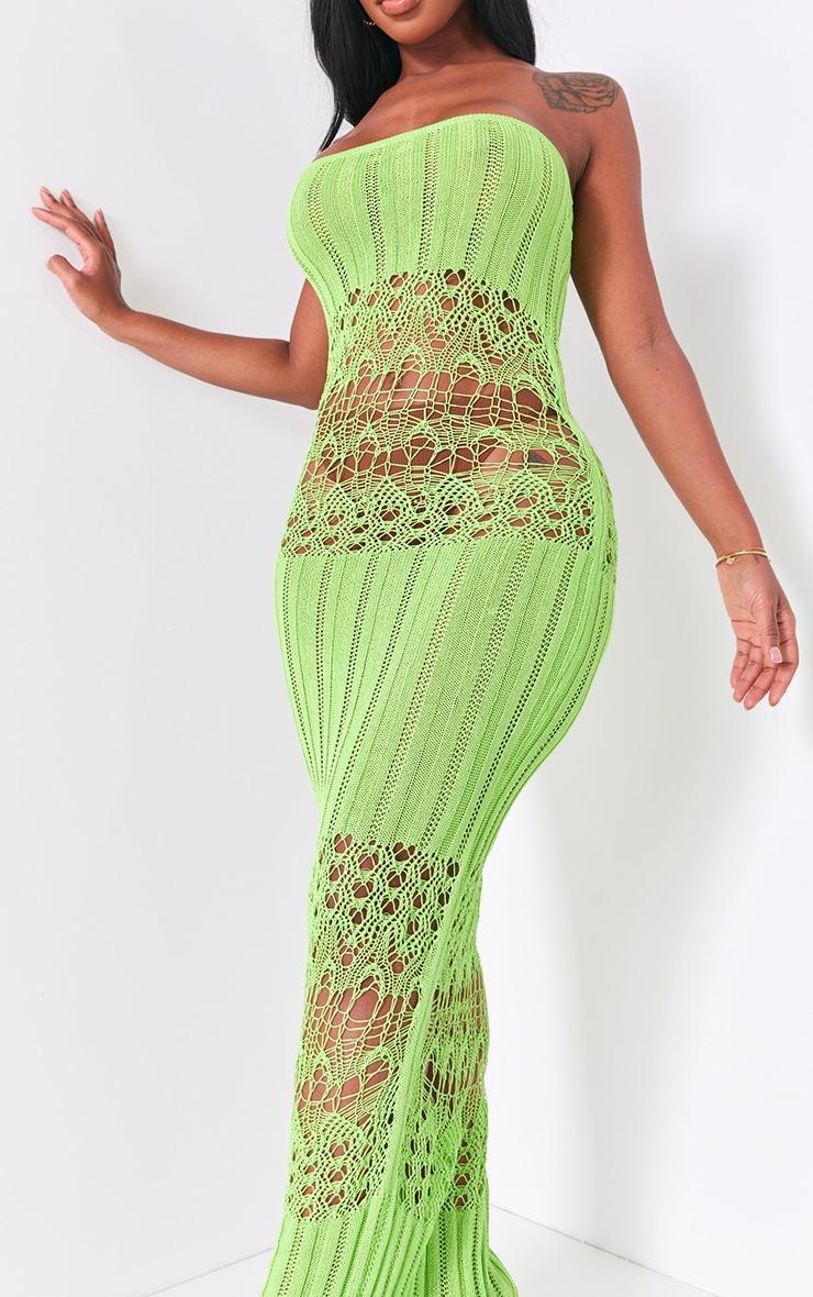 Shape Lime Knit Sheer Panel Bandeau Maxi Dress Product Image