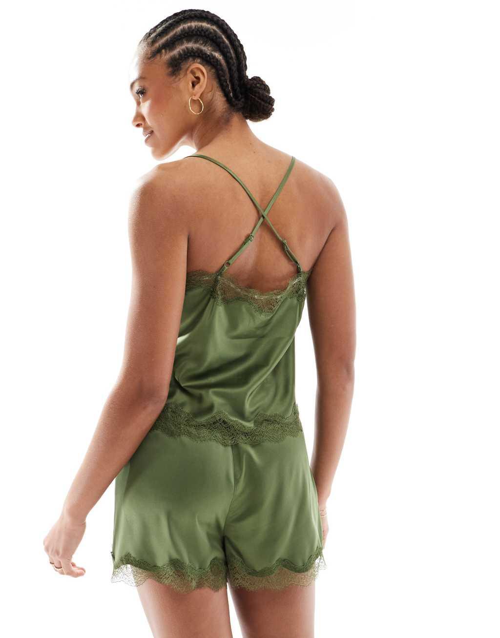 Chelsea Peers Bridesmaid satin cami top and short set in green  Product Image