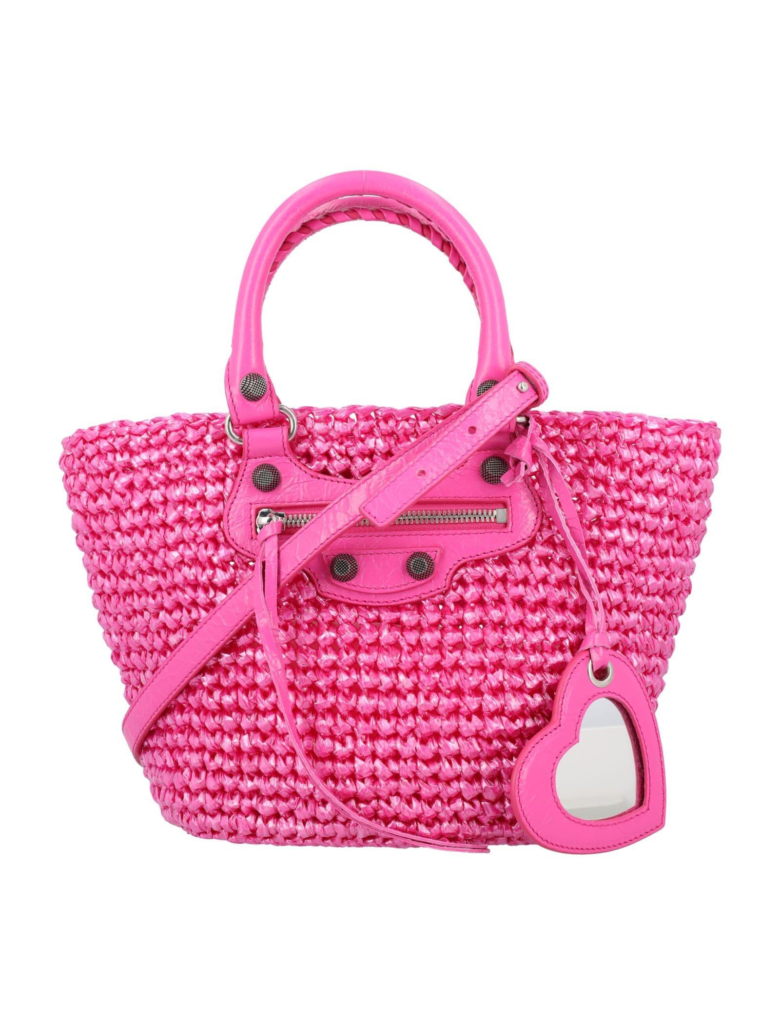 BALENCIAGA Women Fuchsia Raffia Small Le Cagole Panier Handbag In Pink Product Image