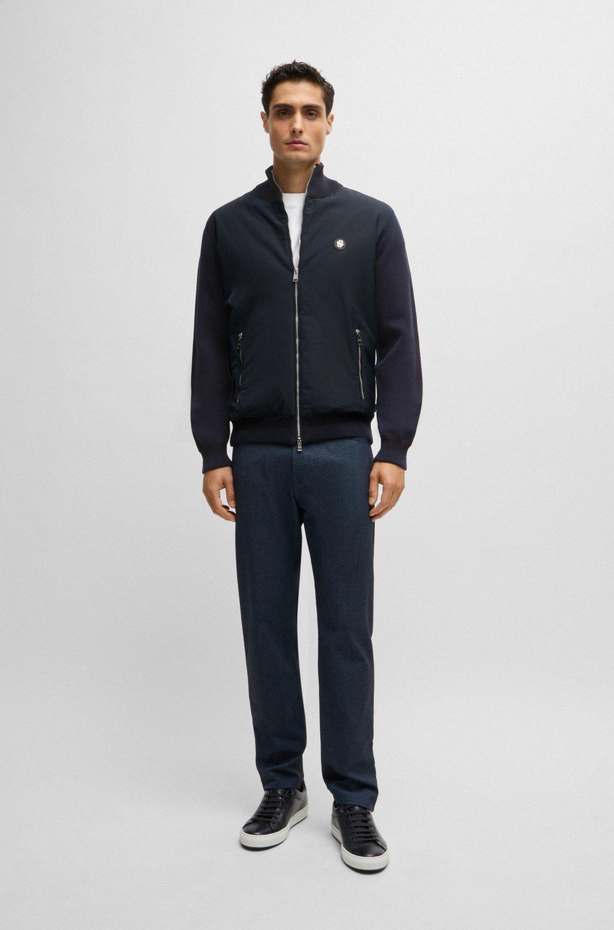 Mixed-material zip-up jacket with double-monogram badge Product Image