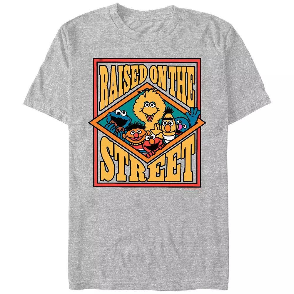 Men's Sesame Street Raised On The Street Poster Graphic Tee, Size: Large, Athletic Grey Product Image