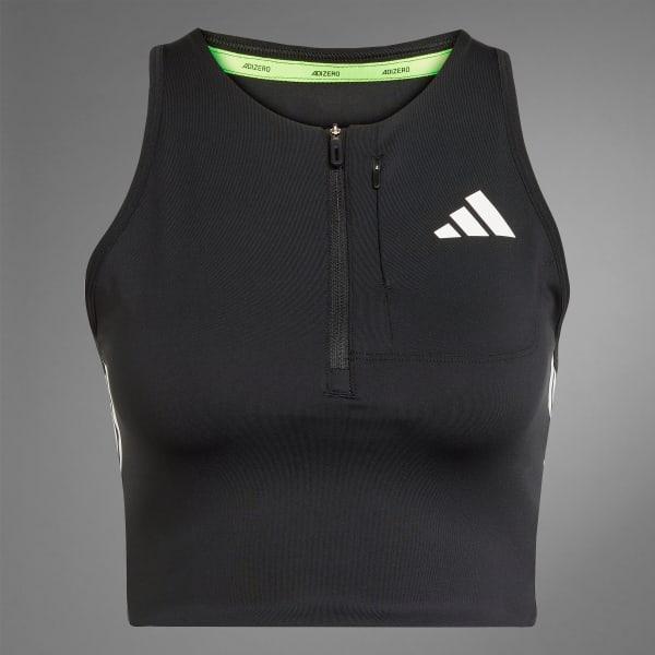 adidas Adizero Running Gel Pocket Crop Top Semi Lucid Red XL Womens Product Image