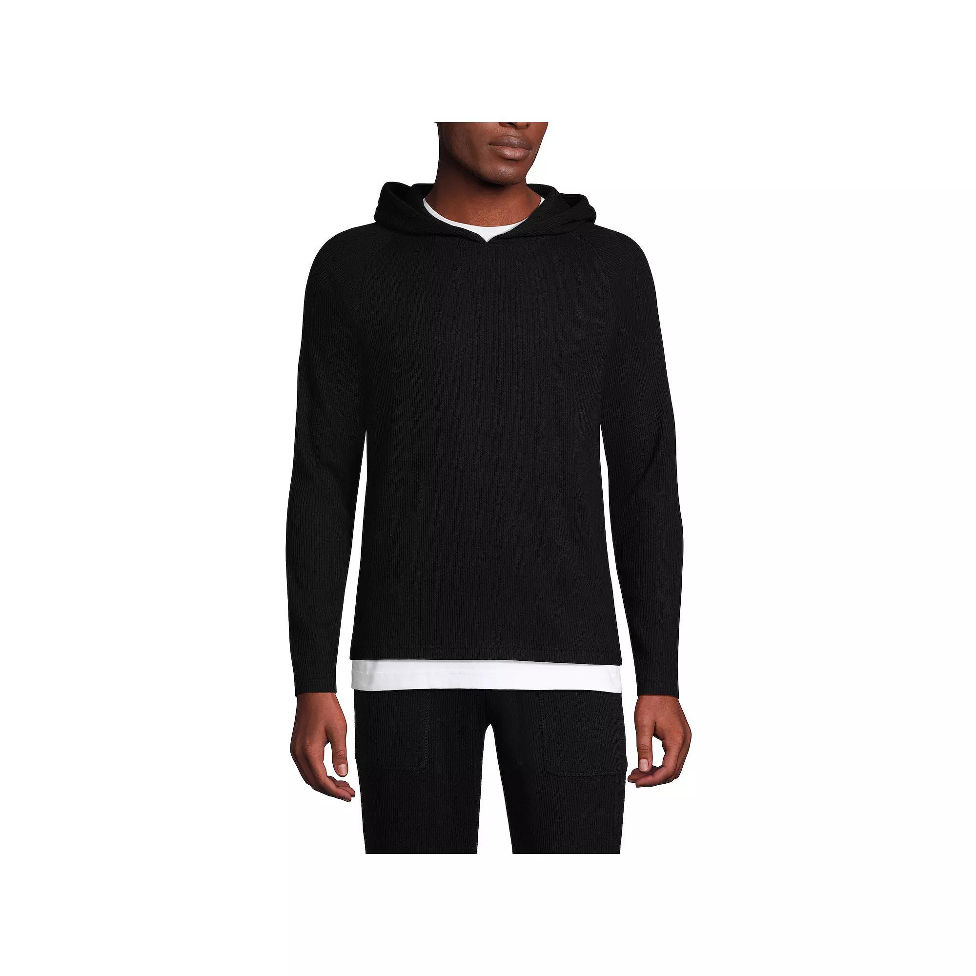 Men's Lands' End Brushed Rib Hooded Sweatshirt, Size: XL, Deep  Blue Product Image