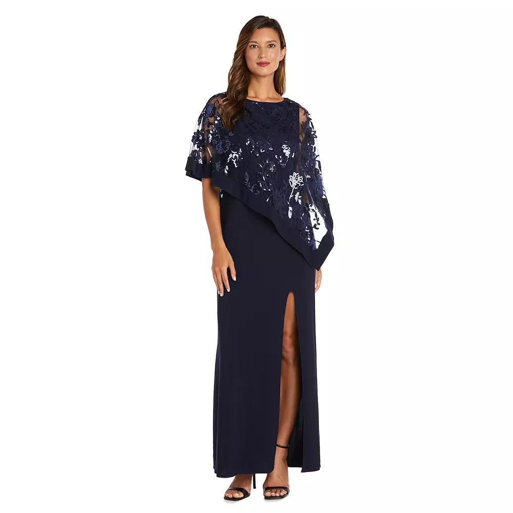 Women's R&M Richards Embroidered Sequin Lace Poncho & Maxi Dress Set, Size: 6, Blue Product Image
