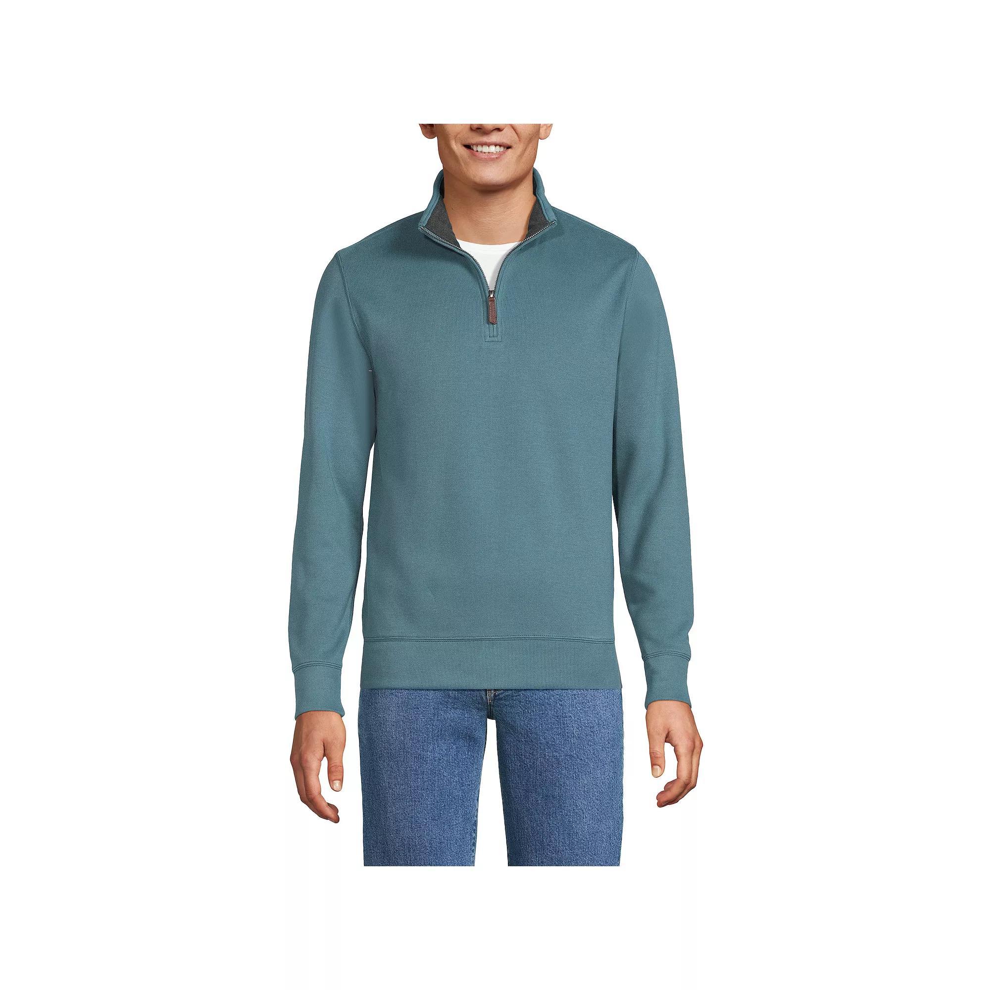 Men's Lands' End Bedford Regular-Fit Ribbed Quarter-Zip Pullover Sweater, Size: Large, Rain Blue Blue Product Image