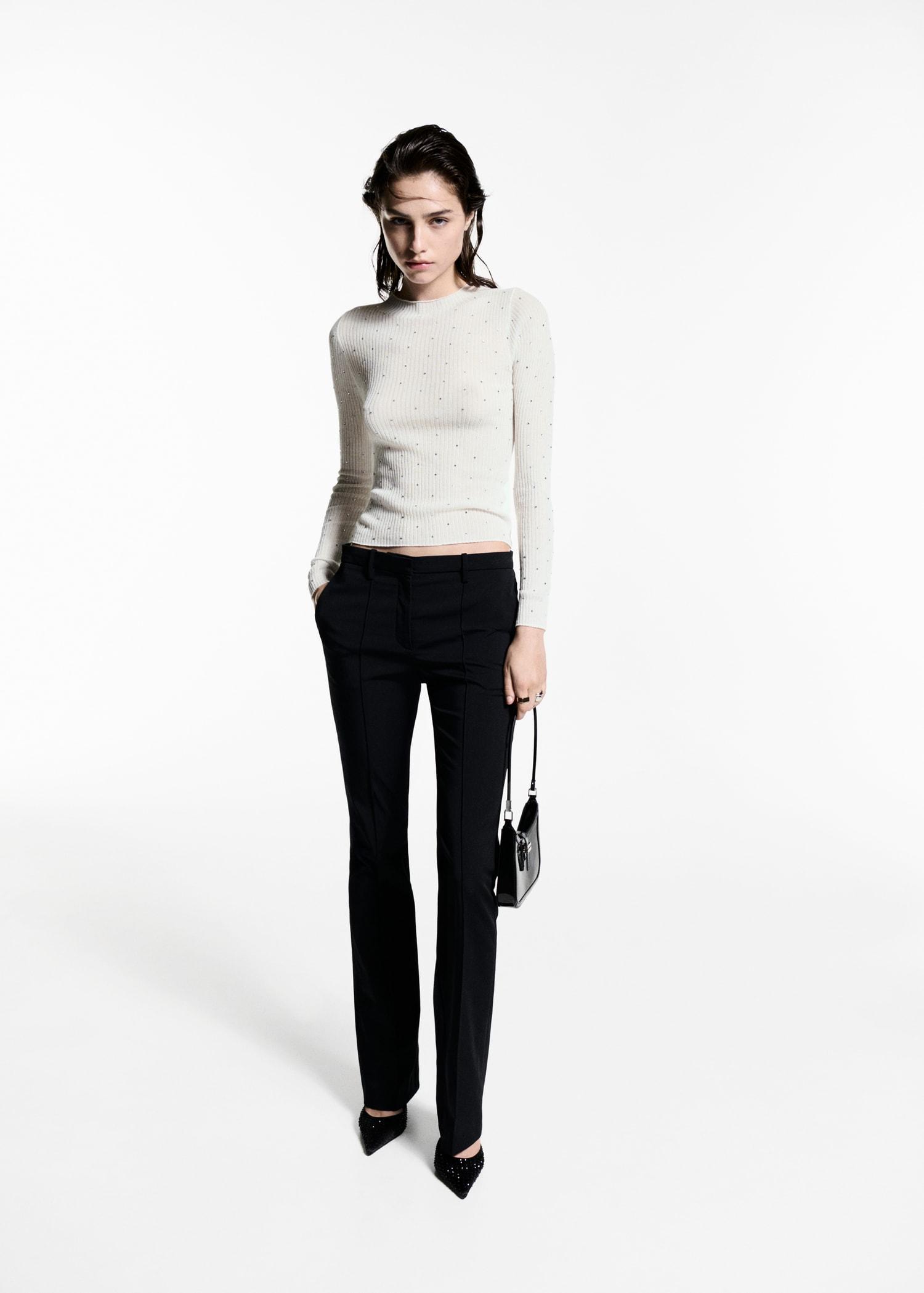 Rhinestone detail ribbed sweater - Women | MANGO USA Product Image