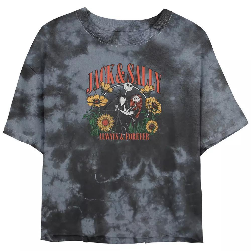 Disney's The Nightmare Before Christmas Jack And Sally Always And Forever Crop Top Bombard Wash Juniors' Graphic Tee, Women's, Size: Small, Black Grey Product Image