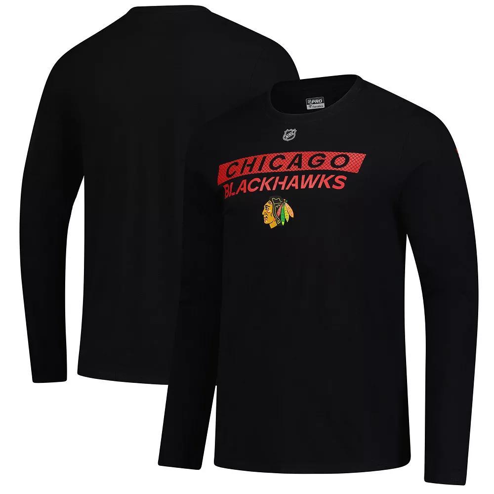 Men's Fanatics Black Chicago Blackhawks Authentic Pro Primary Logo Long Sleeve T-Shirt, Size: Medium Product Image