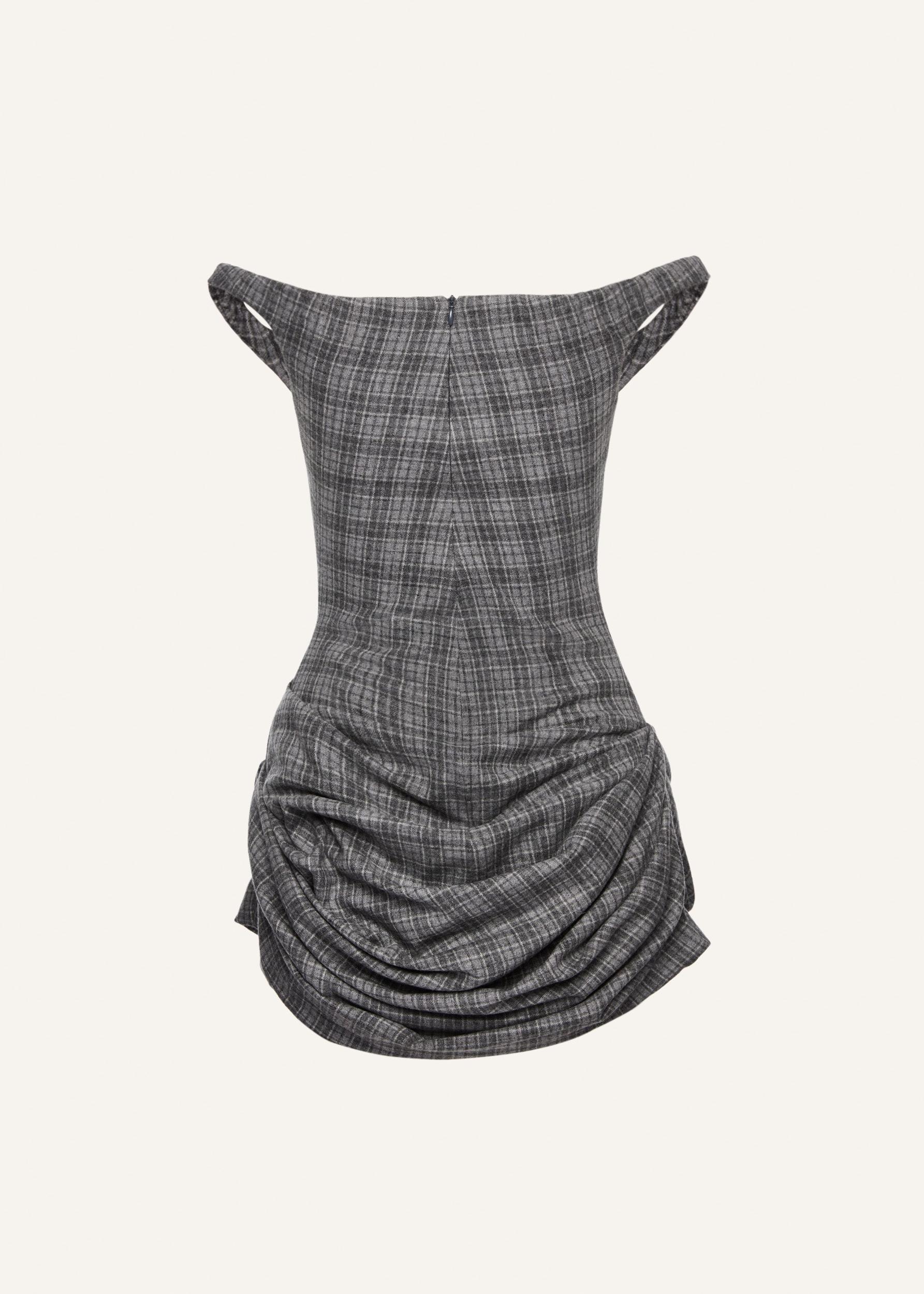 Off-shoulder bustier dress in grey check Product Image
