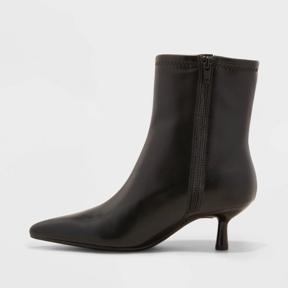 Womens Lonnie Kitten Heel Stretch Ankle Boots - A New Day Black 8: Cushioned Insole, Zipper Closure Product Image