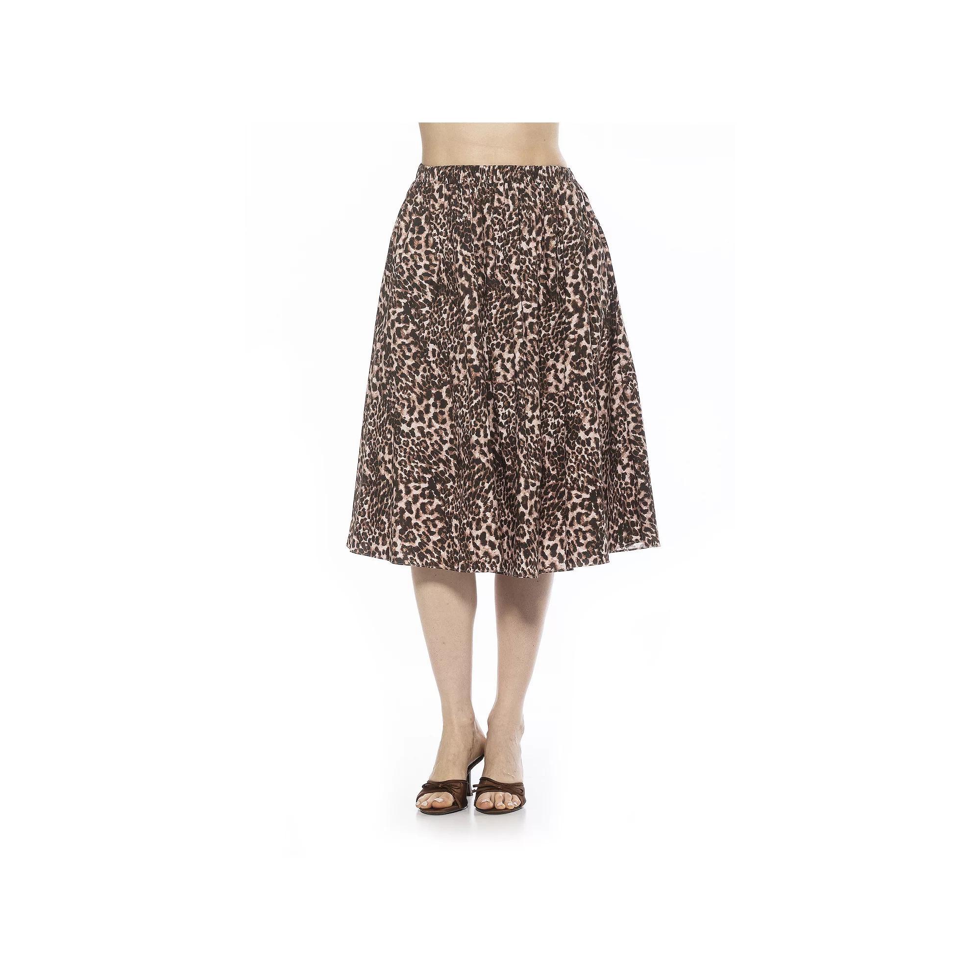 Women's ALEXIA ADMOR Isla Elastic Waist Shirred Midi Skirt, Size: Large, Leopard Product Image