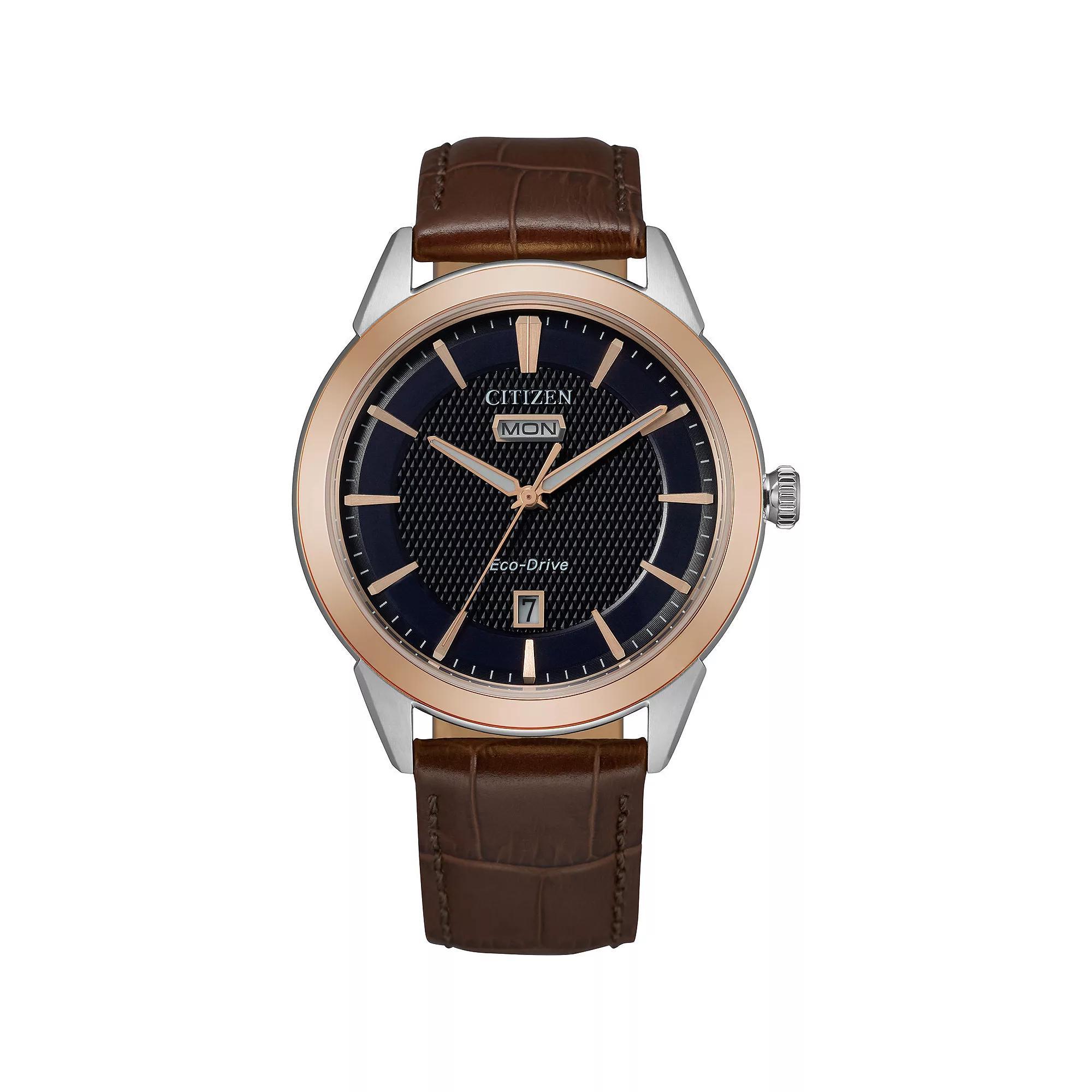 Citizen Eco-Drive Mens Day/Date Blue Dial Watch Brown Product Image