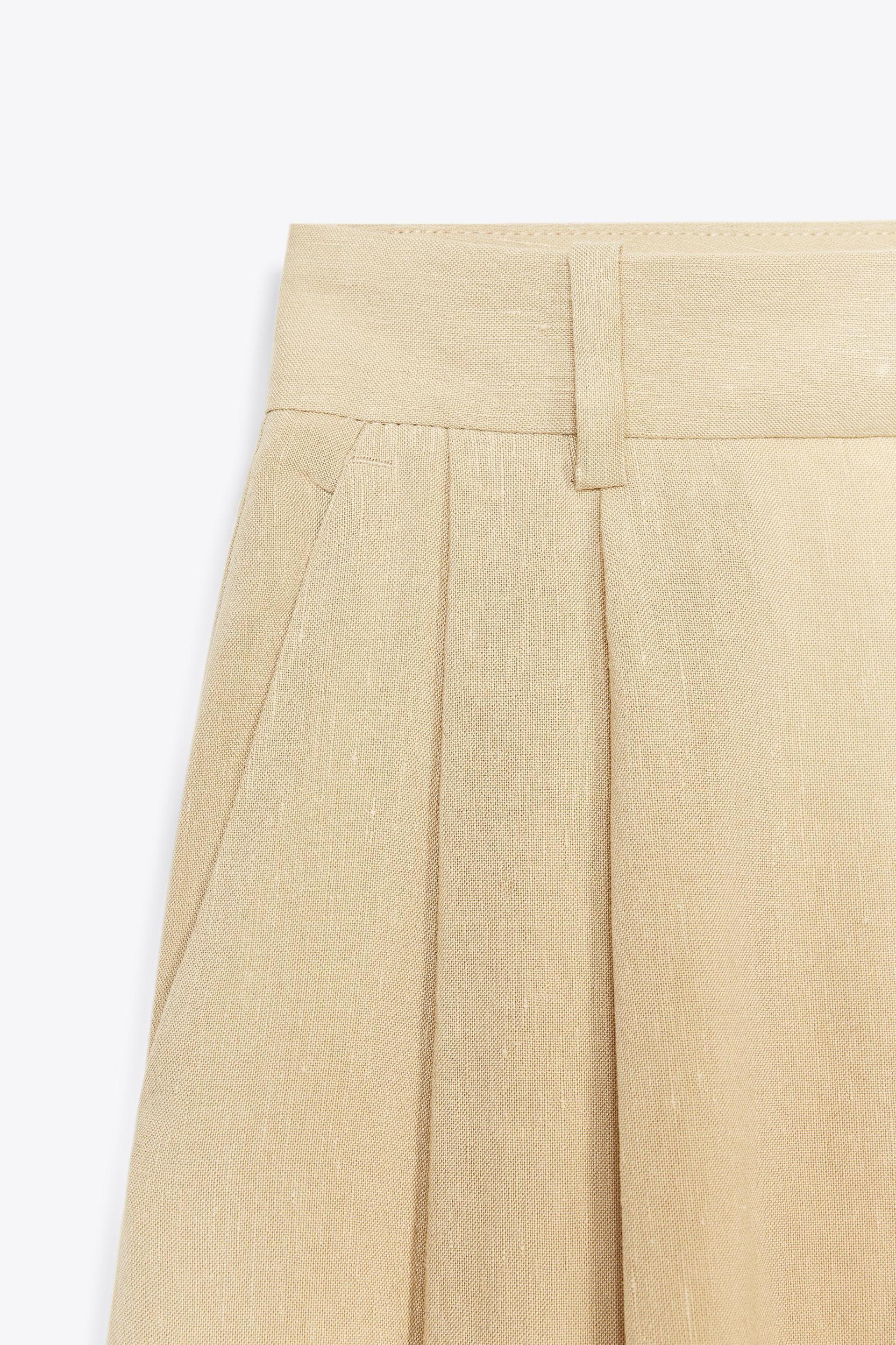 WIDE LEG LINEN PANTS WITH DARTS Product Image