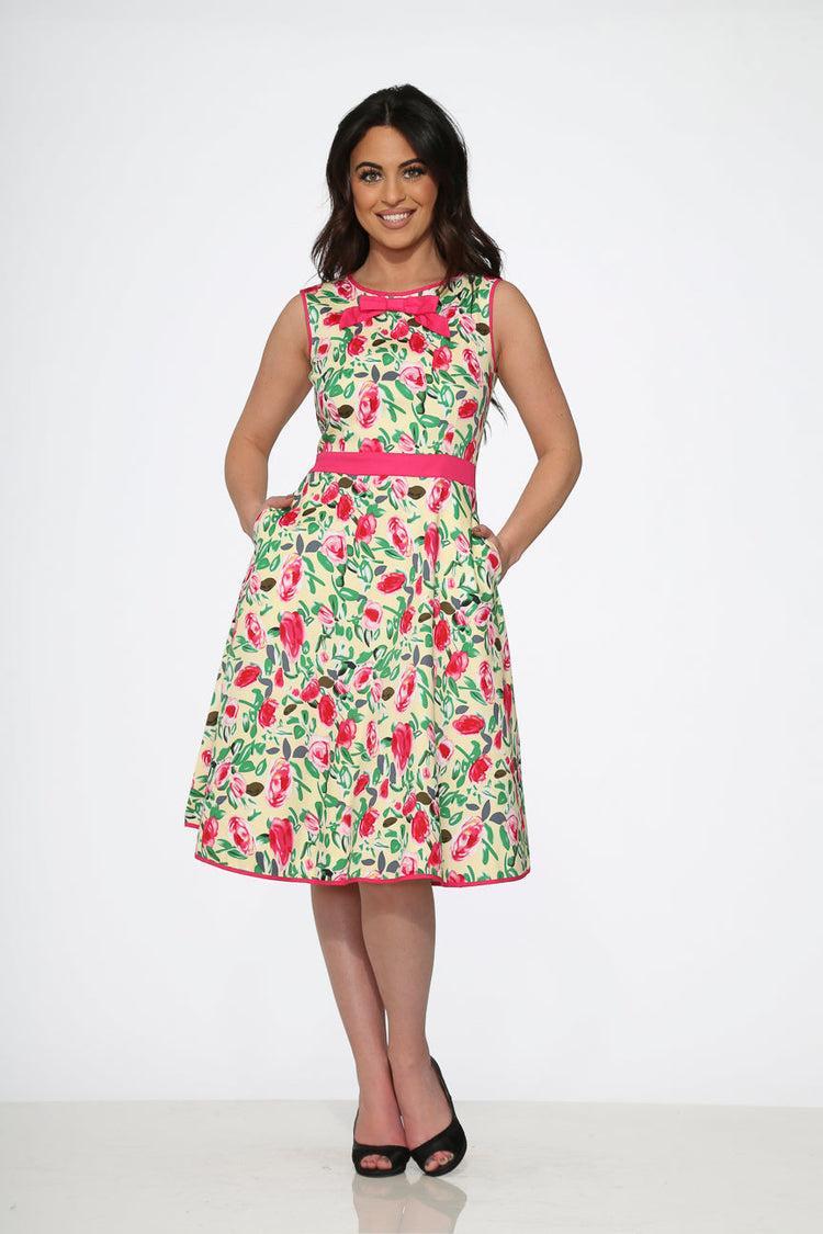 Yellow and Red Rose Swing Dress Product Image