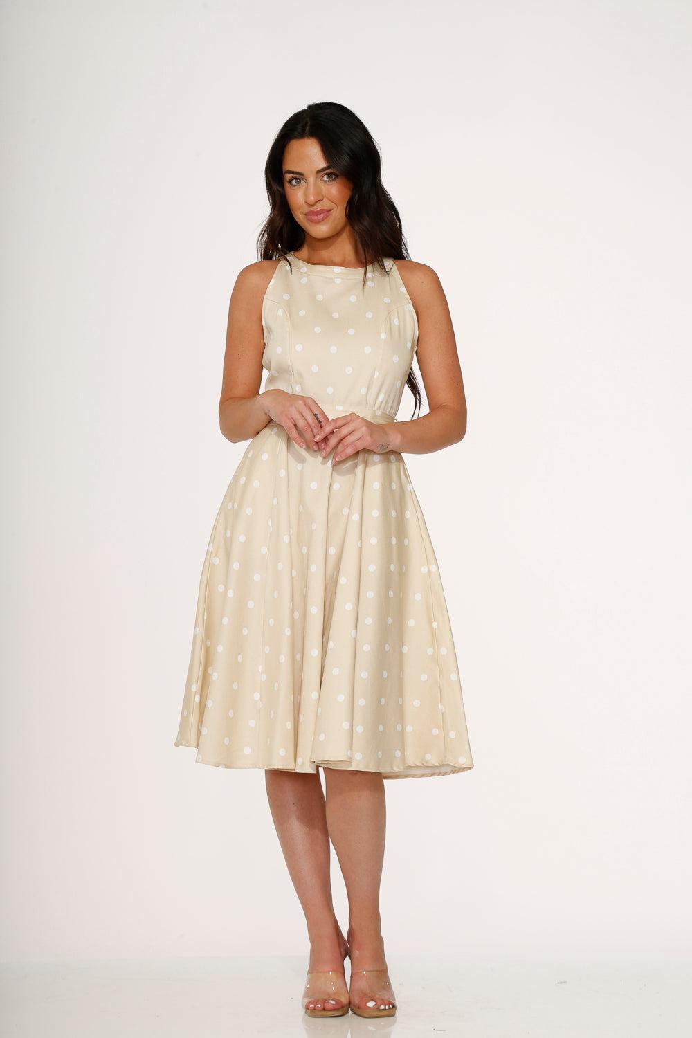 Beige & White Polka Dot Swing Dress Product Image