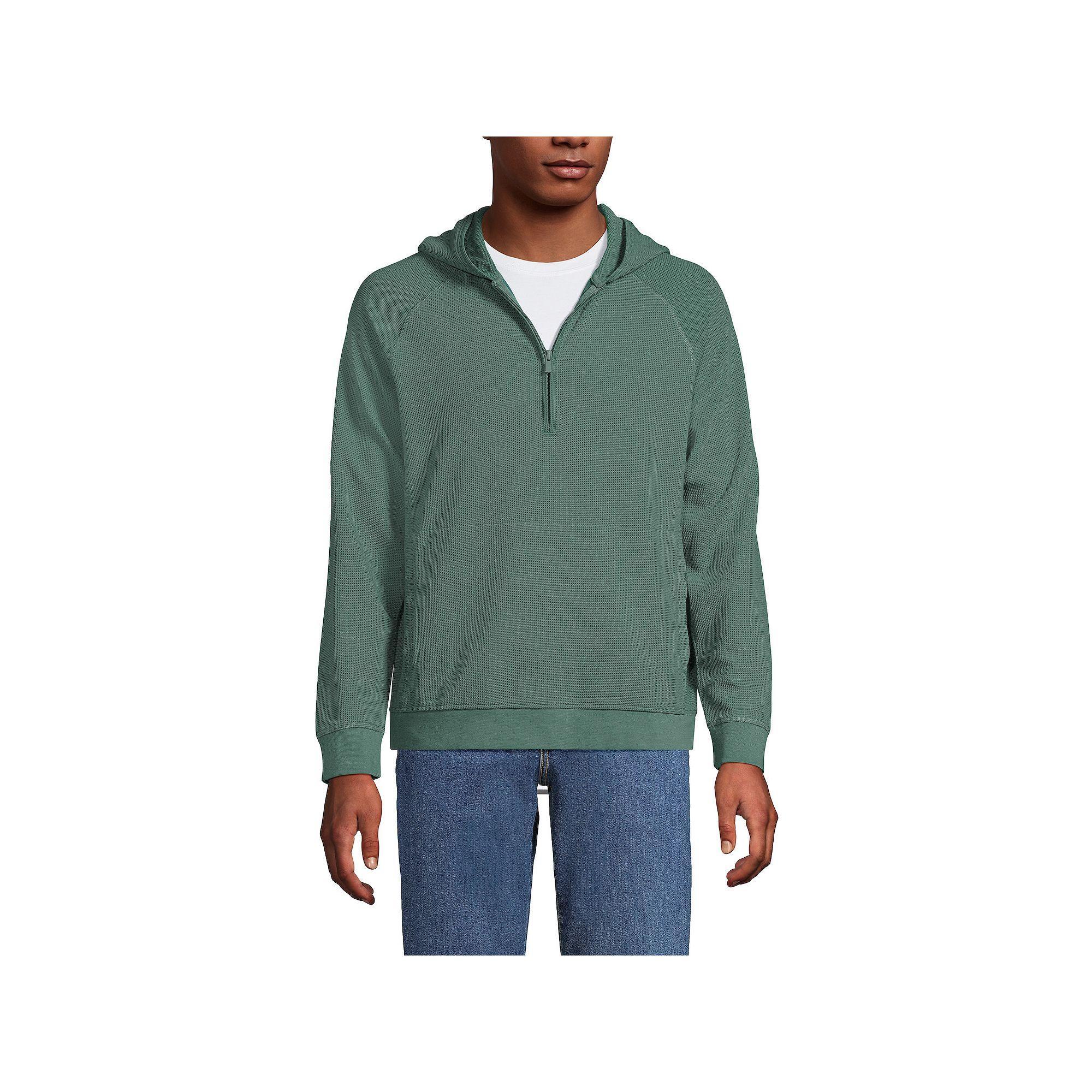 Men's Lands' End Long Sleeve Waffle Quarter Zip Hoodie, Size: Large, Black Slate Product Image