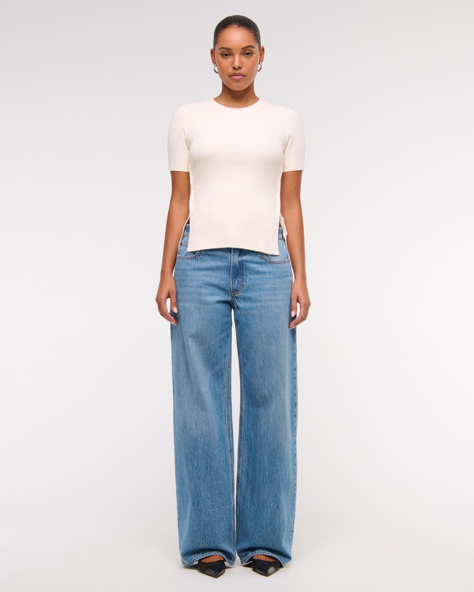 LuxeLoft Side-Button Sweater Tee Product Image