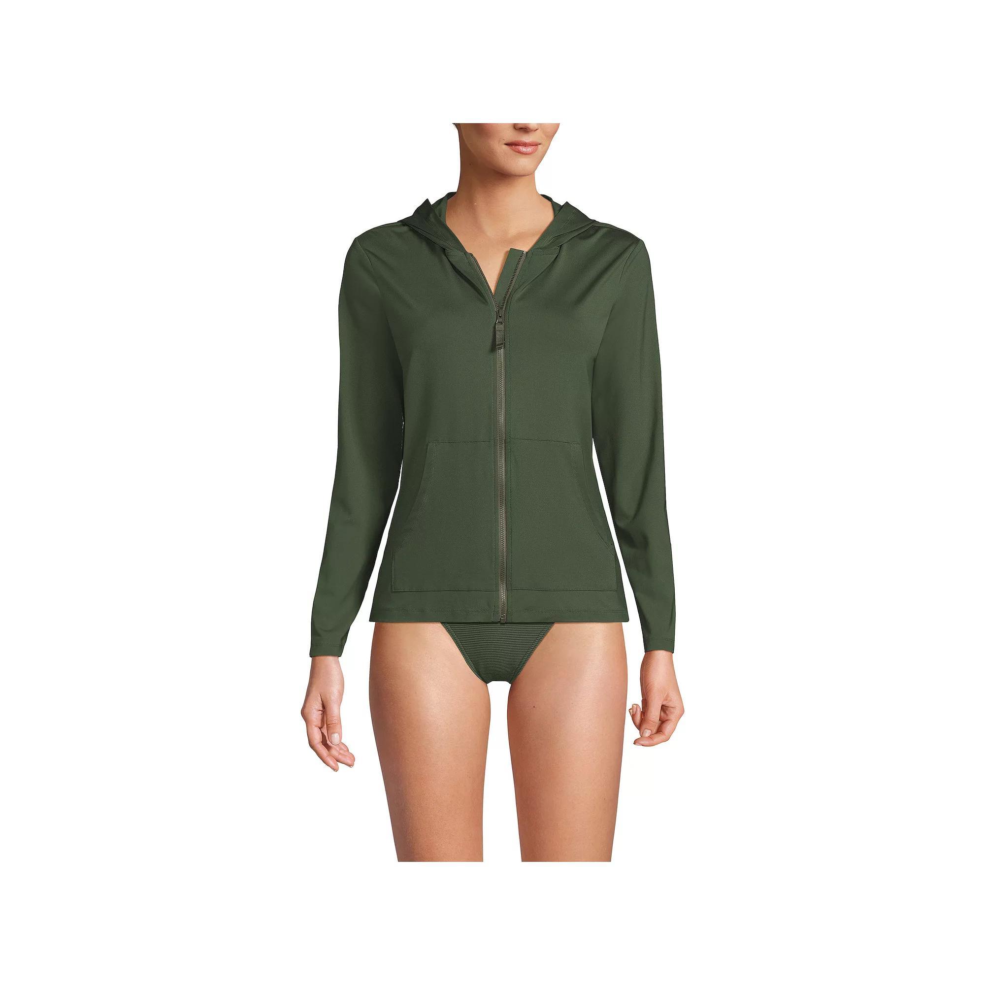 Petite Lands' End UPF 50 Hooded Full-Zip Long Sleeve Rash Guard, Women's, Size: Large Petite, Rich Olive Green Product Image