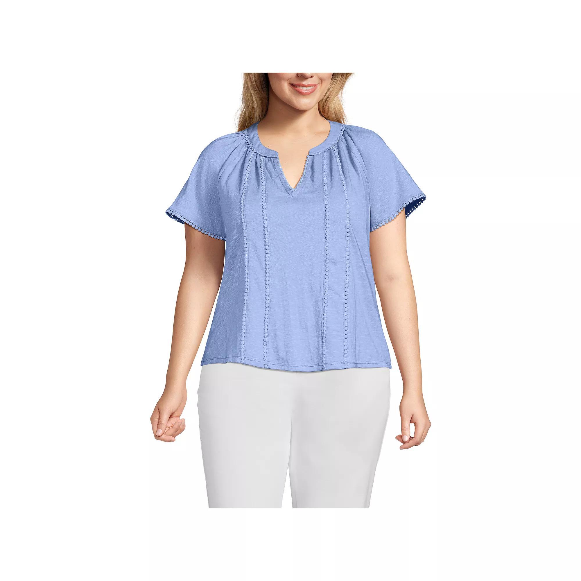 Plus Size Lands' End Short Sleeve Notch Neck Top, Women's, Size: 3XL, Light Purple Product Image