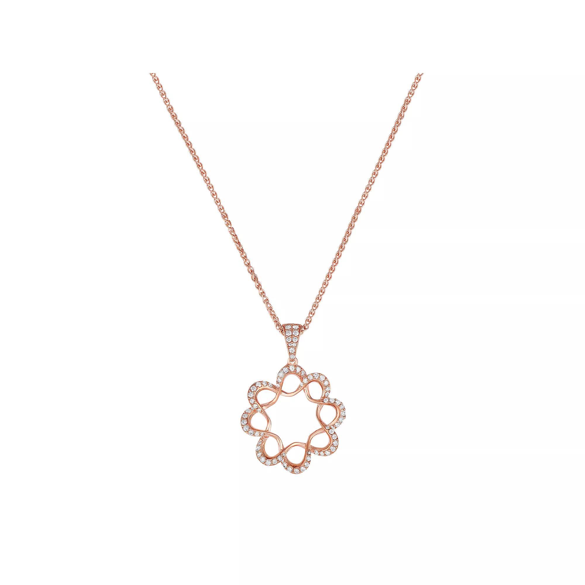 Sterling Silver Cubic Zirconia Flower Pendant Necklace, Women's, Size: 18", Pink Tone Product Image