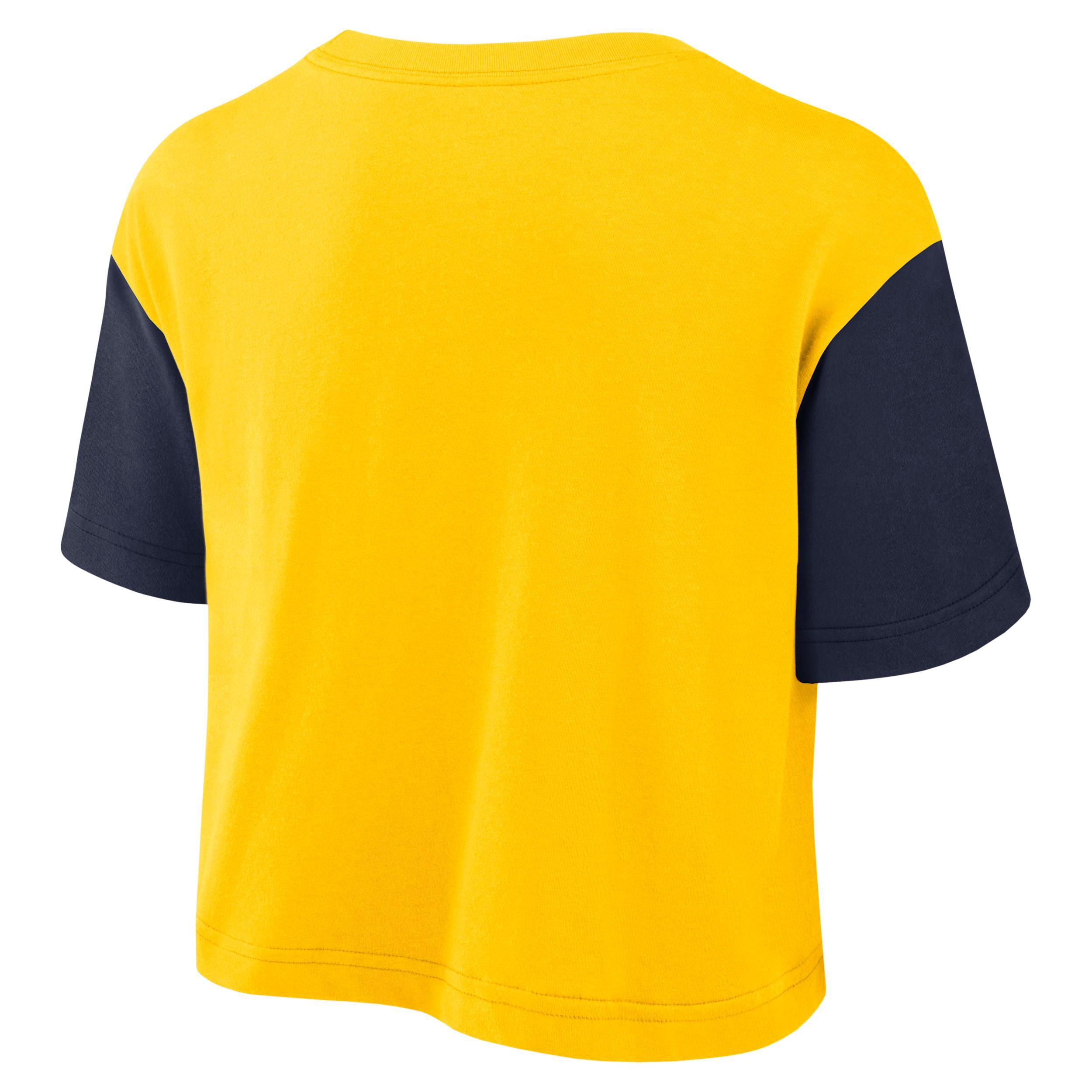 West Virginia Script Women's Nike Dri-FIT College Cropped T-Shirt Product Image