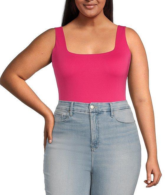 Good American Plus Size Scuba Knit Modern Square Neck Sleeveless Wide Strap Tank Bodysuit Product Image