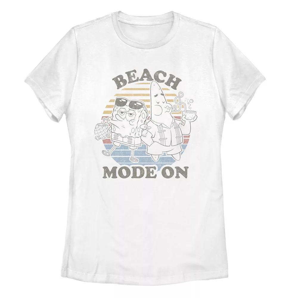 Men's Spongebob Squarepants Beach Mode On Faded Retro Tee, Size: Small, White Product Image