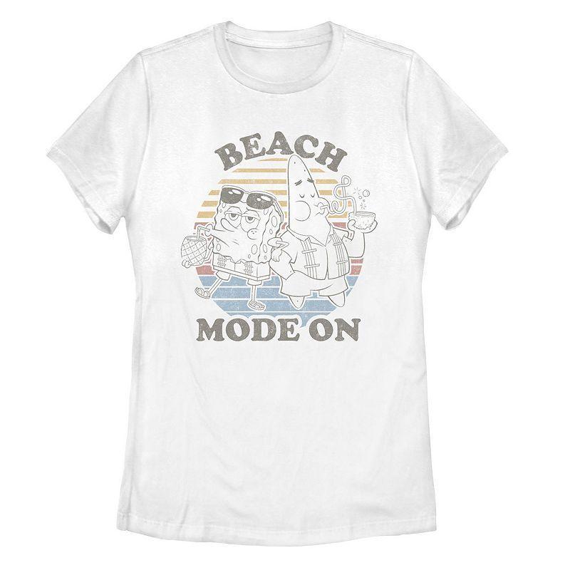 Men's Spongebob Squarepants Beach Mode On Faded Retro Tee, Size: Small, White Product Image