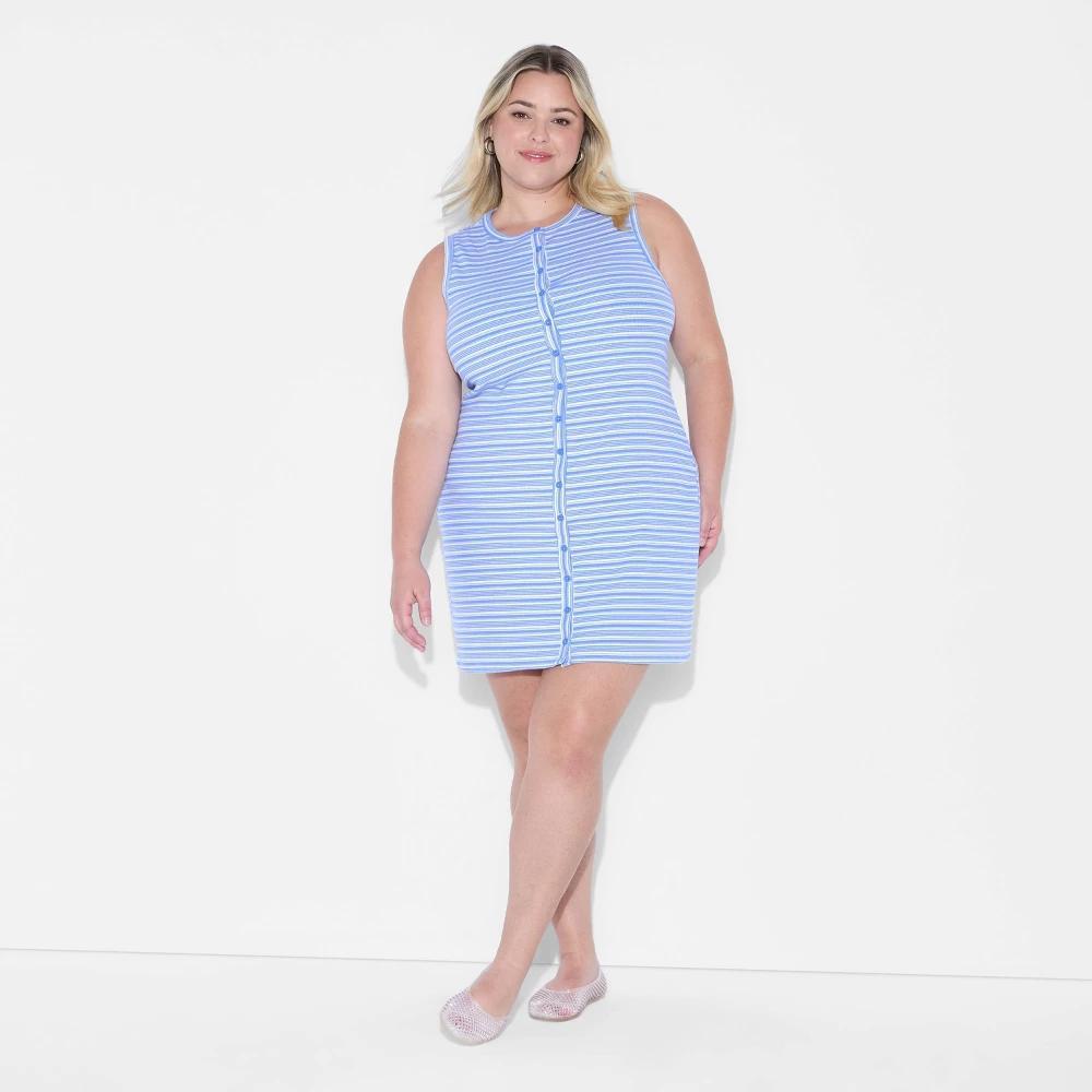 Women's Button-Front Ribbed Mini Skater Dress - Wild Fable™ Product Image