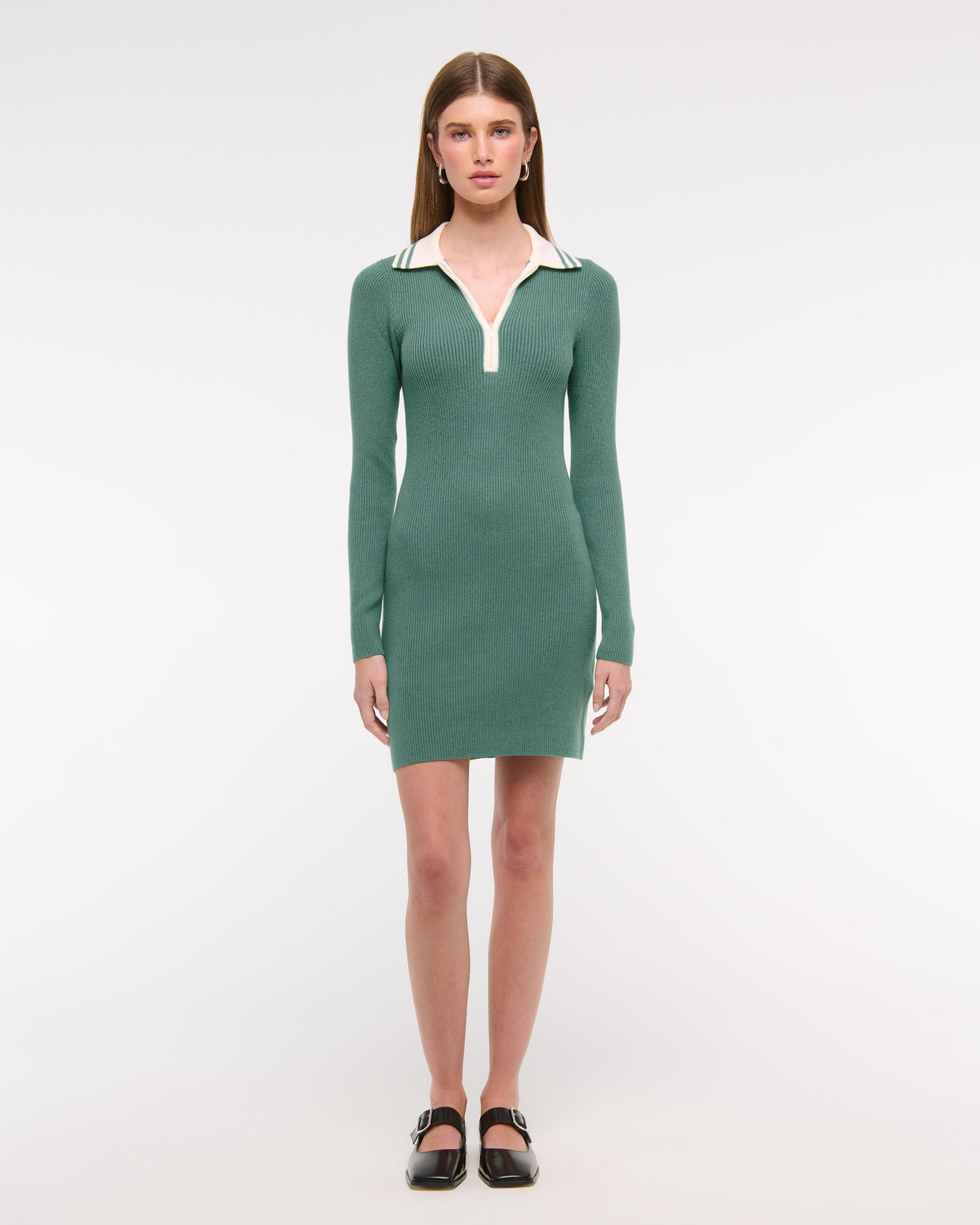 Long-Sleeve Half-Zip Mini Sweater Dress Product Image