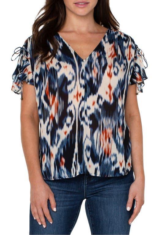 Liverpool Los Angeles Shirred V-Neck Dolman Top with Tie Details (All Over Ikat Print) Women's Clothing Product Image