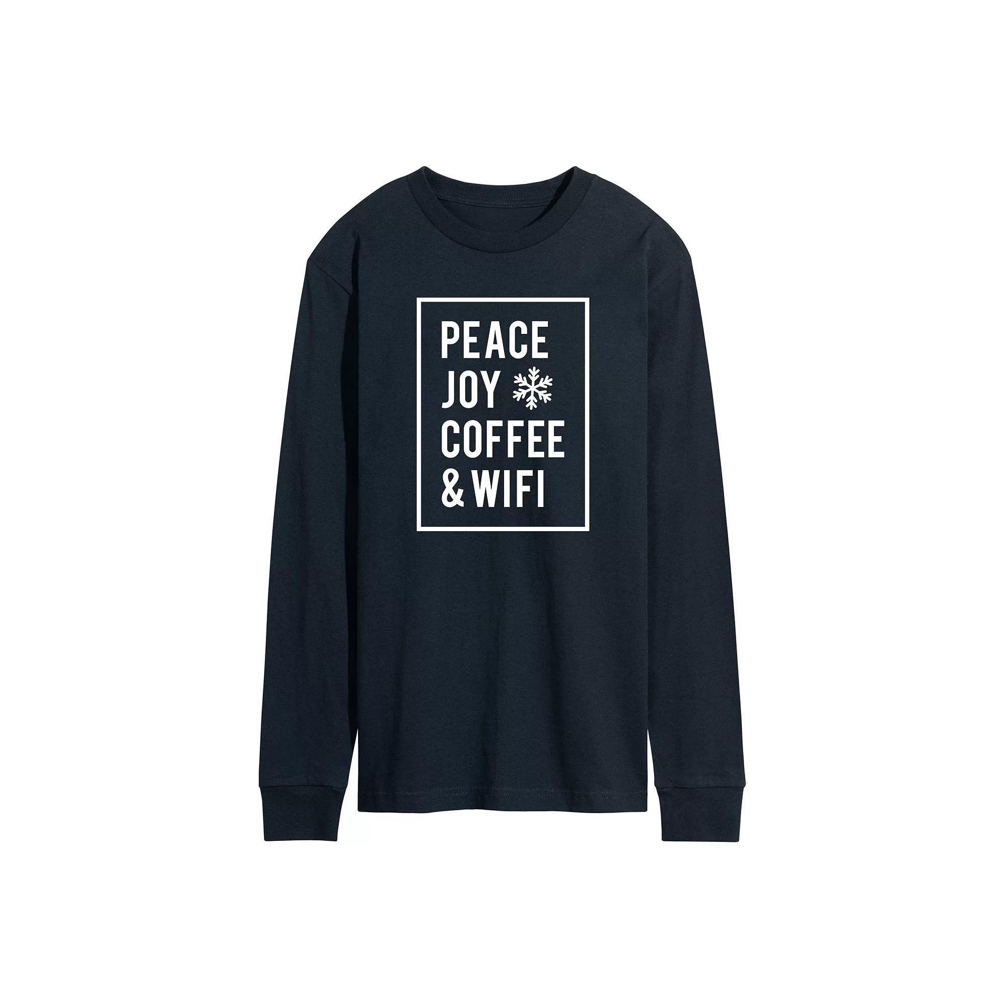 Men's Peace Joy Coffee Wifi Long Sleeve Tee, Size: Medium, Blue Product Image