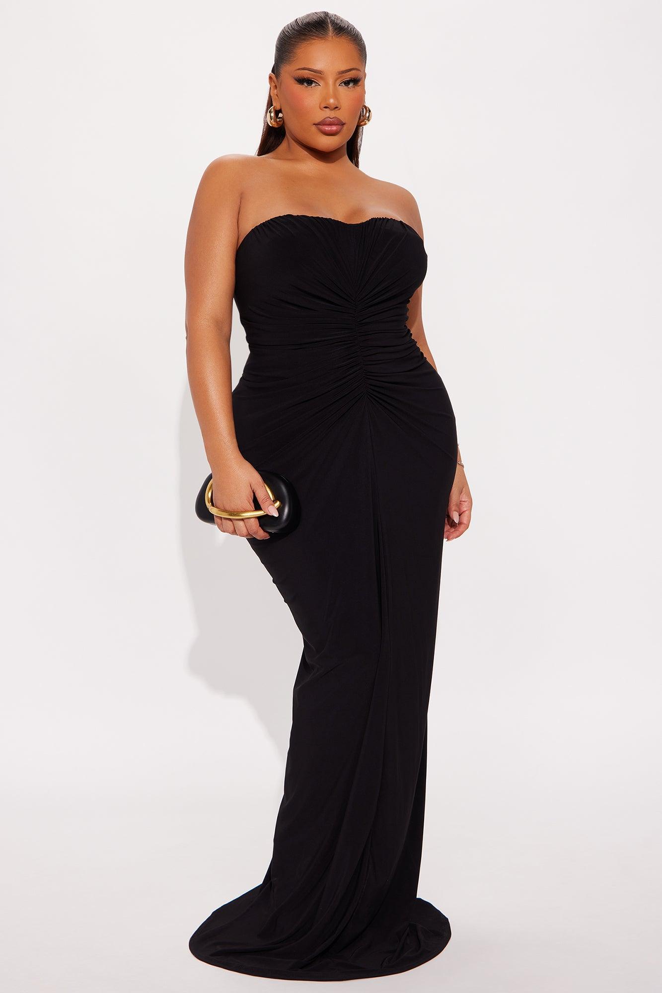 Melody Ruched Maxi Dress - Black Product Image