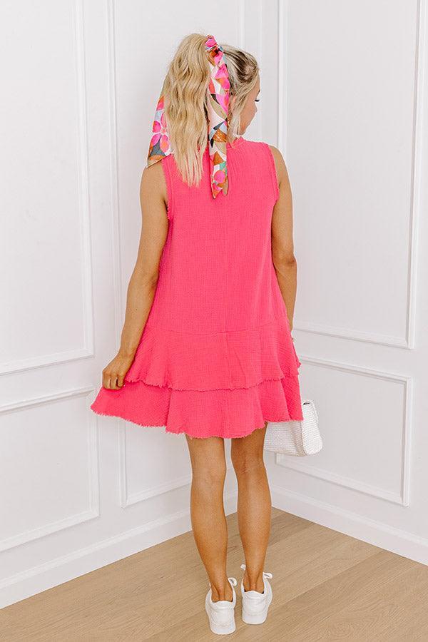 Spring Sunshine Frayed Dress in Hot Pink Product Image