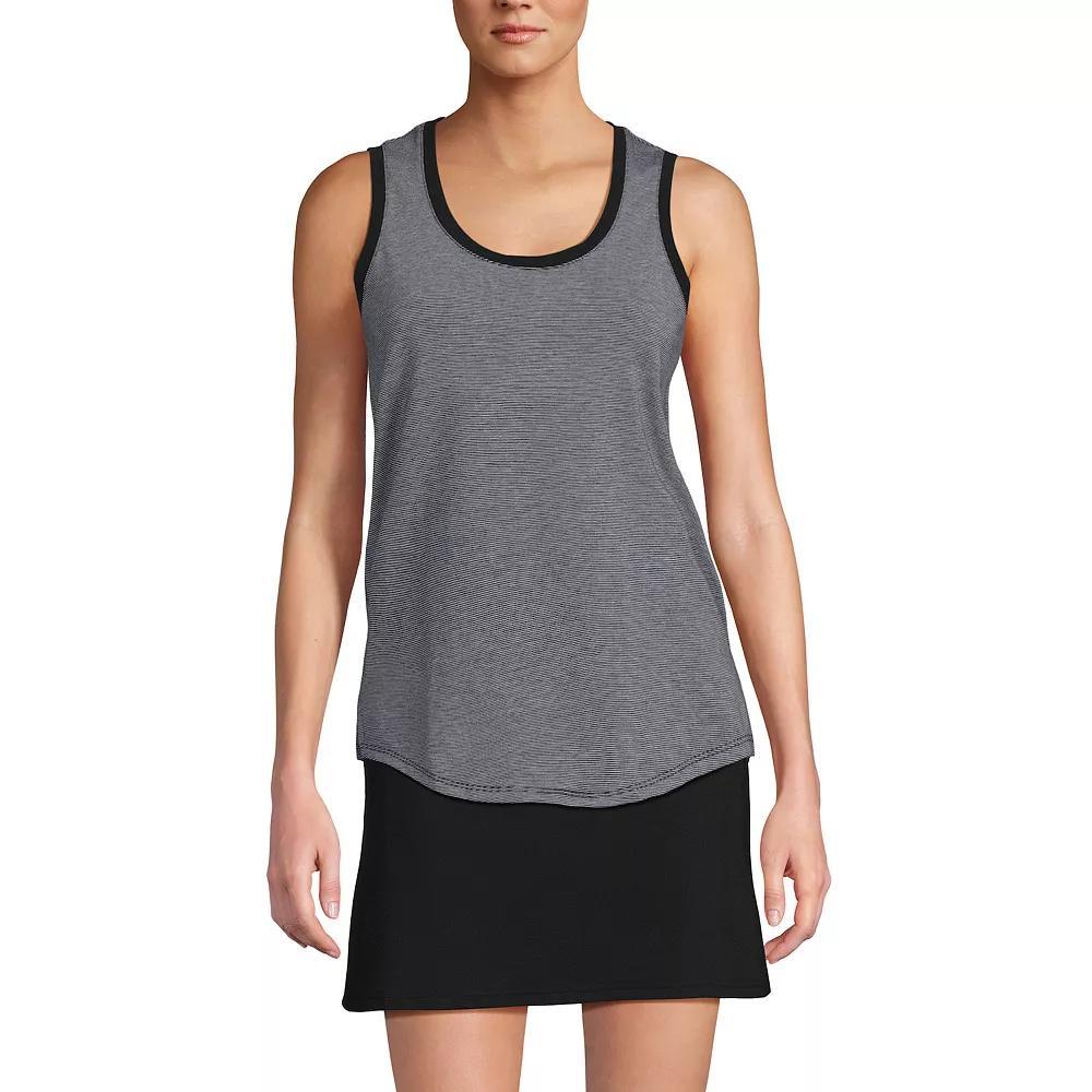 Women's Lands' End Sleeveless Tunic Curved Hem Tank Top, Size: XL Tall, Black Pinstripe Product Image