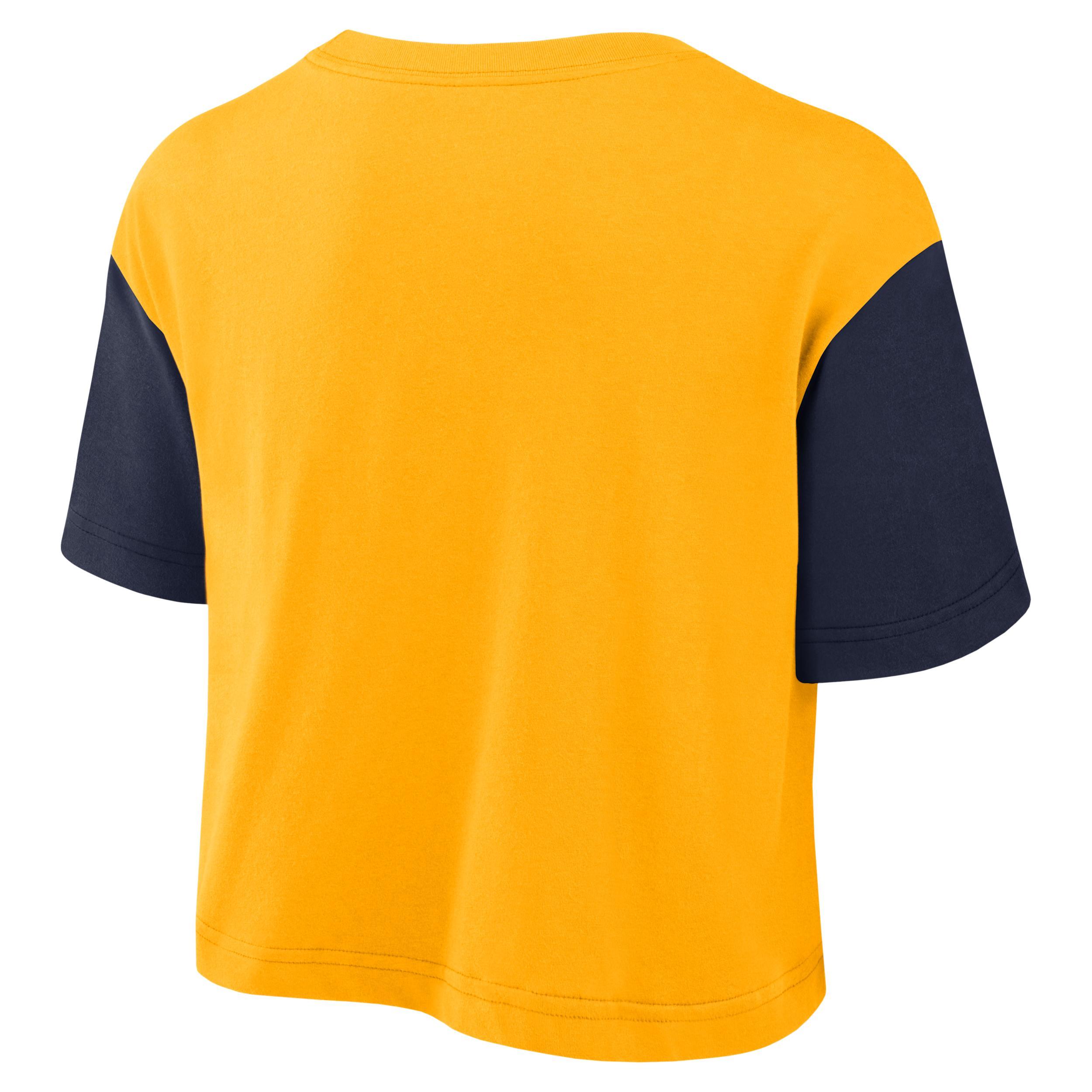 West Virginia Script Women's Nike Dri-FIT College Cropped T-Shirt Product Image
