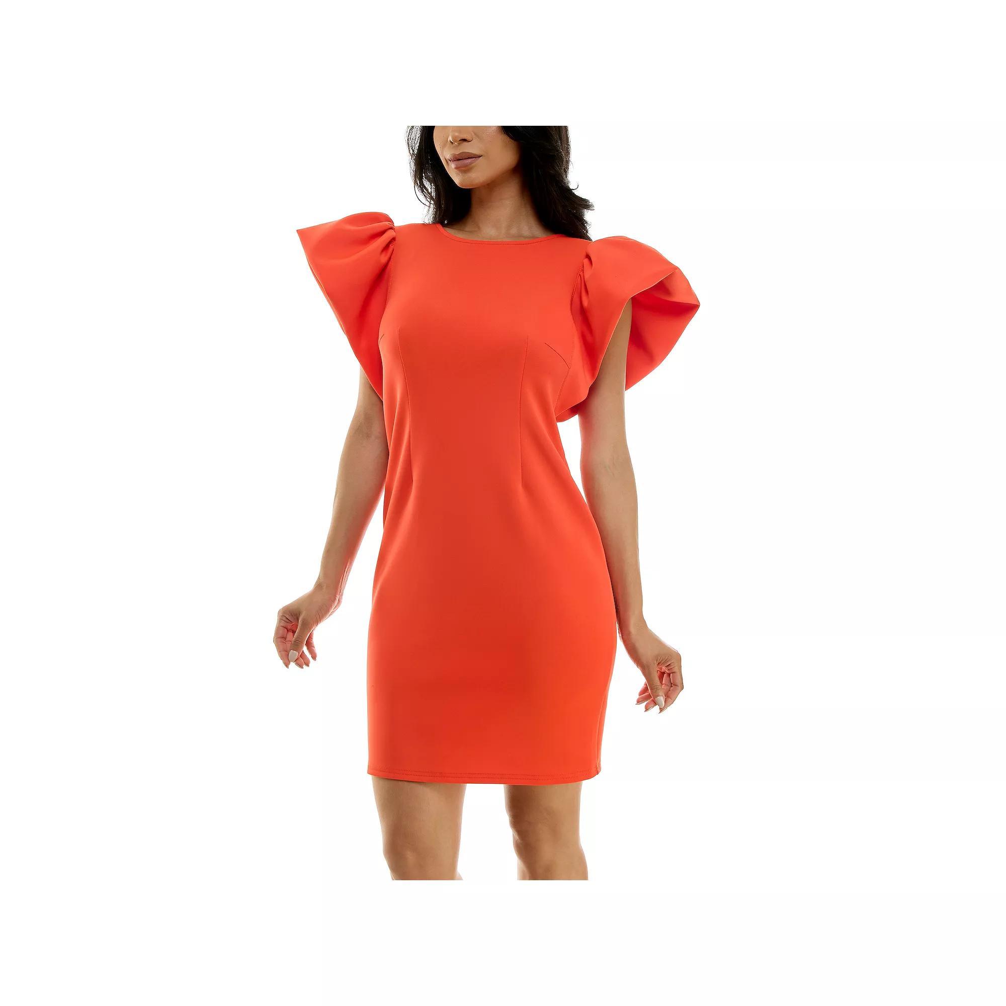 Womens Nina Leonard Ruffle Shoulder Sheath Mini Dress Product Image