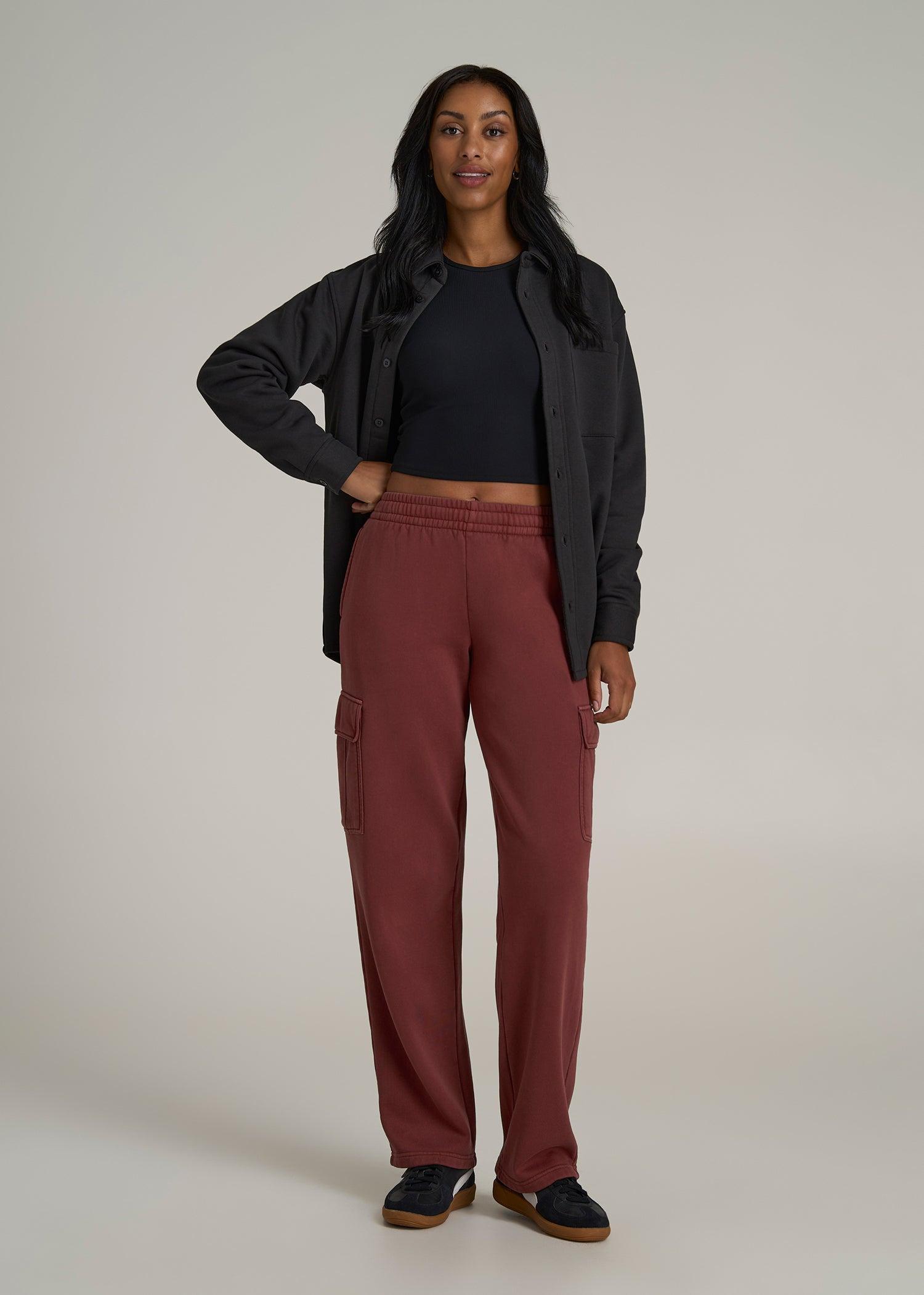 Mid Rise Cargo Fleece Sweatpants for Tall Women in Intense Rust Product Image