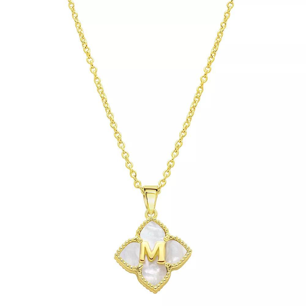 Adornia Gold Tone Adjustable White Mother of Pearl Initial Floral Necklace, Women's, Size: 16-18" ADJ Product Image