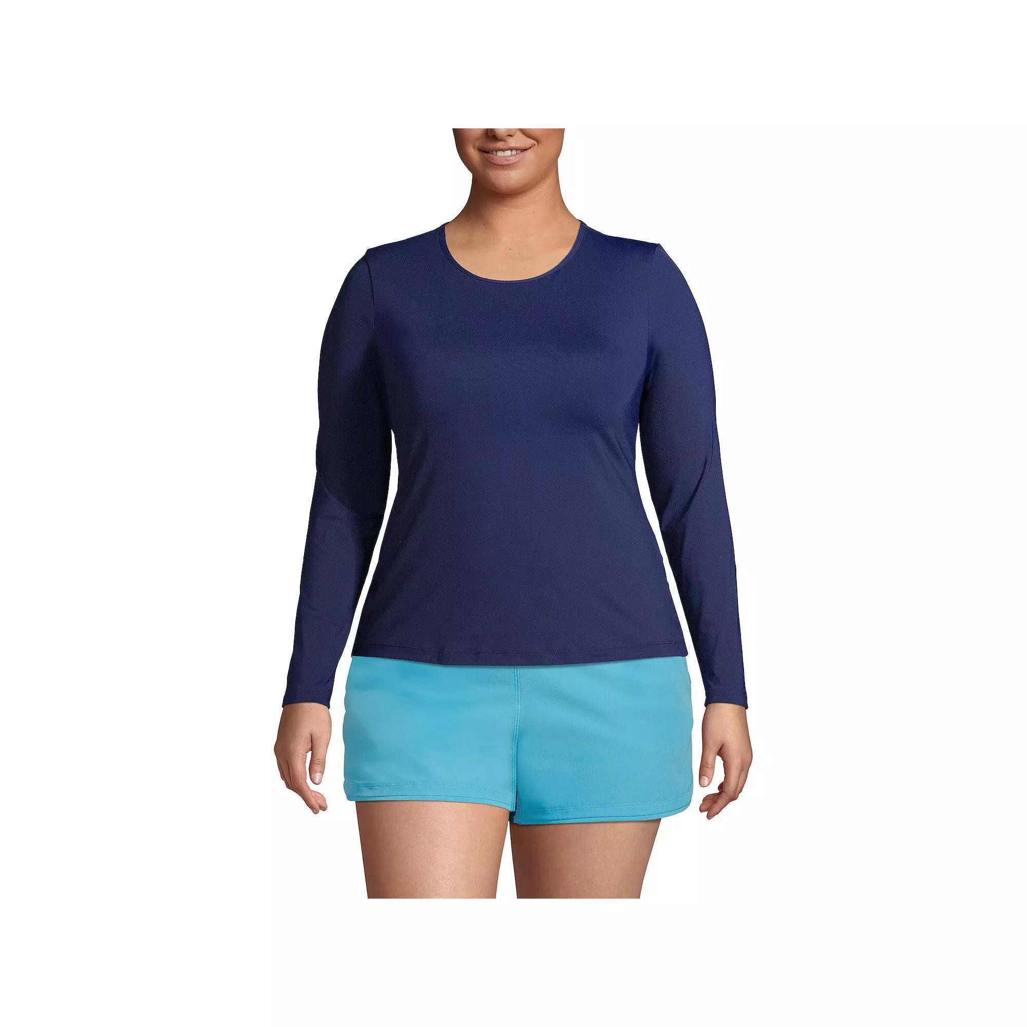 Plus Size Lands' End UPF 50 Long Sleeve Rash Guard, Women's, Size: 2XL, Black Product Image