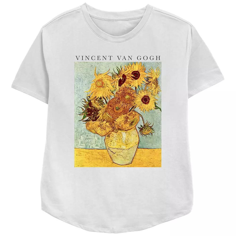 Women's Vincent Van Gogh Sunflowers Relaxed Fit Graphic Tee, Girl's, Size: XXL, White Product Image