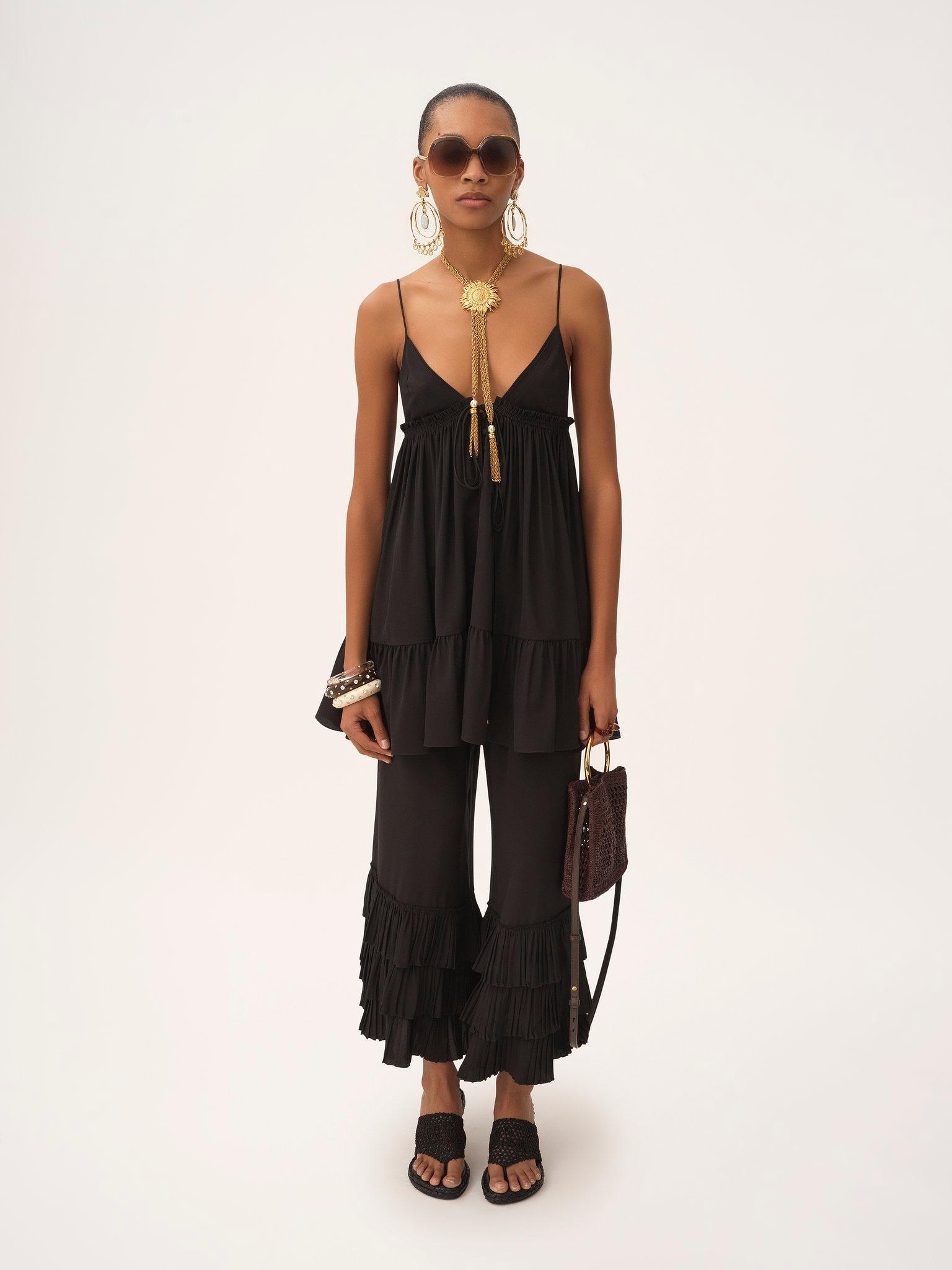 Fluid wide-leg pants in crêpe de chine Product Image