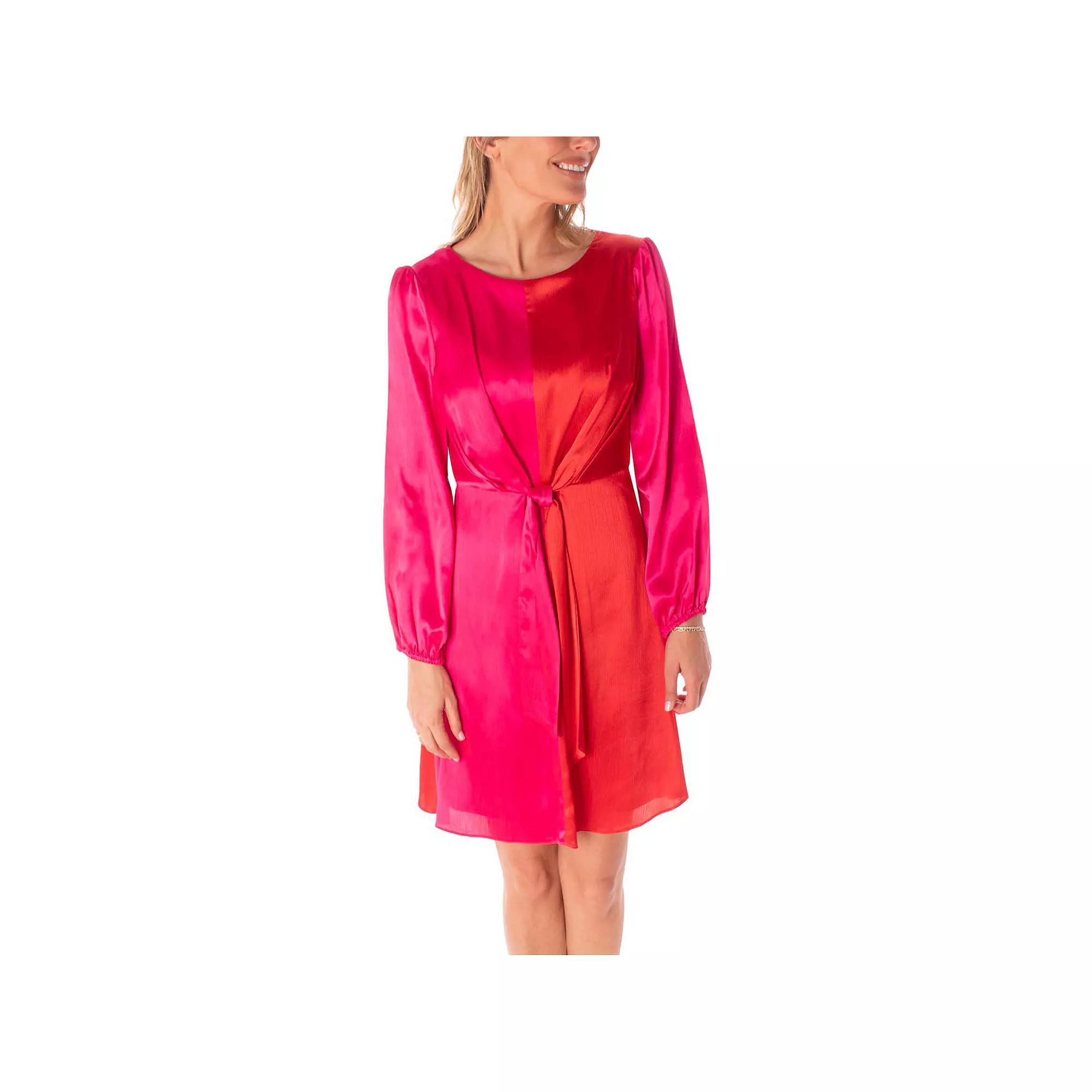 Women's Maison Tara Satin Color Blocked Fit & Flare Mini Dress, Size: 16, Pink Red Product Image