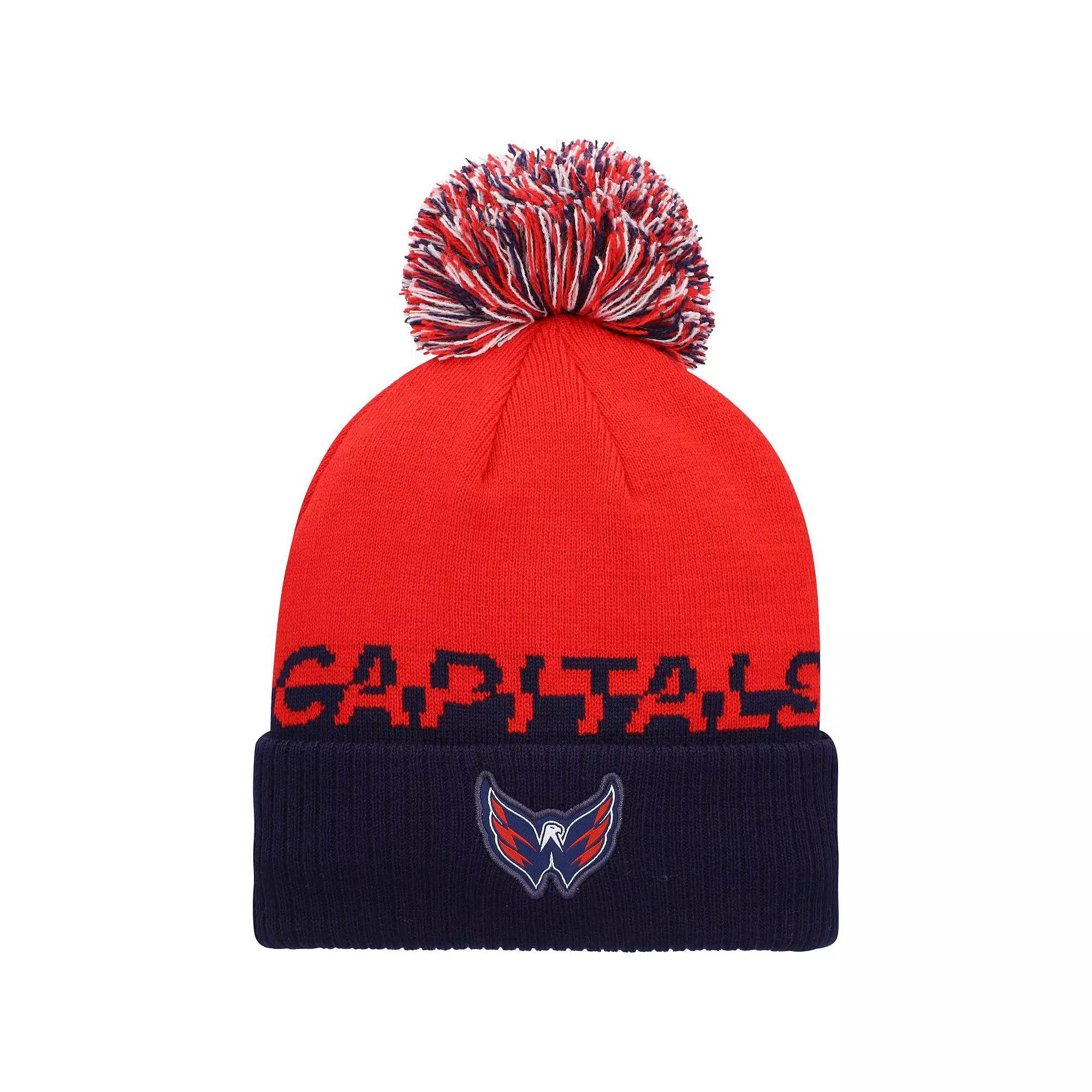 Men's adidas Red/Navy Washington Capitals COLD.RDY Cuffed Knit Hat with Pom Product Image
