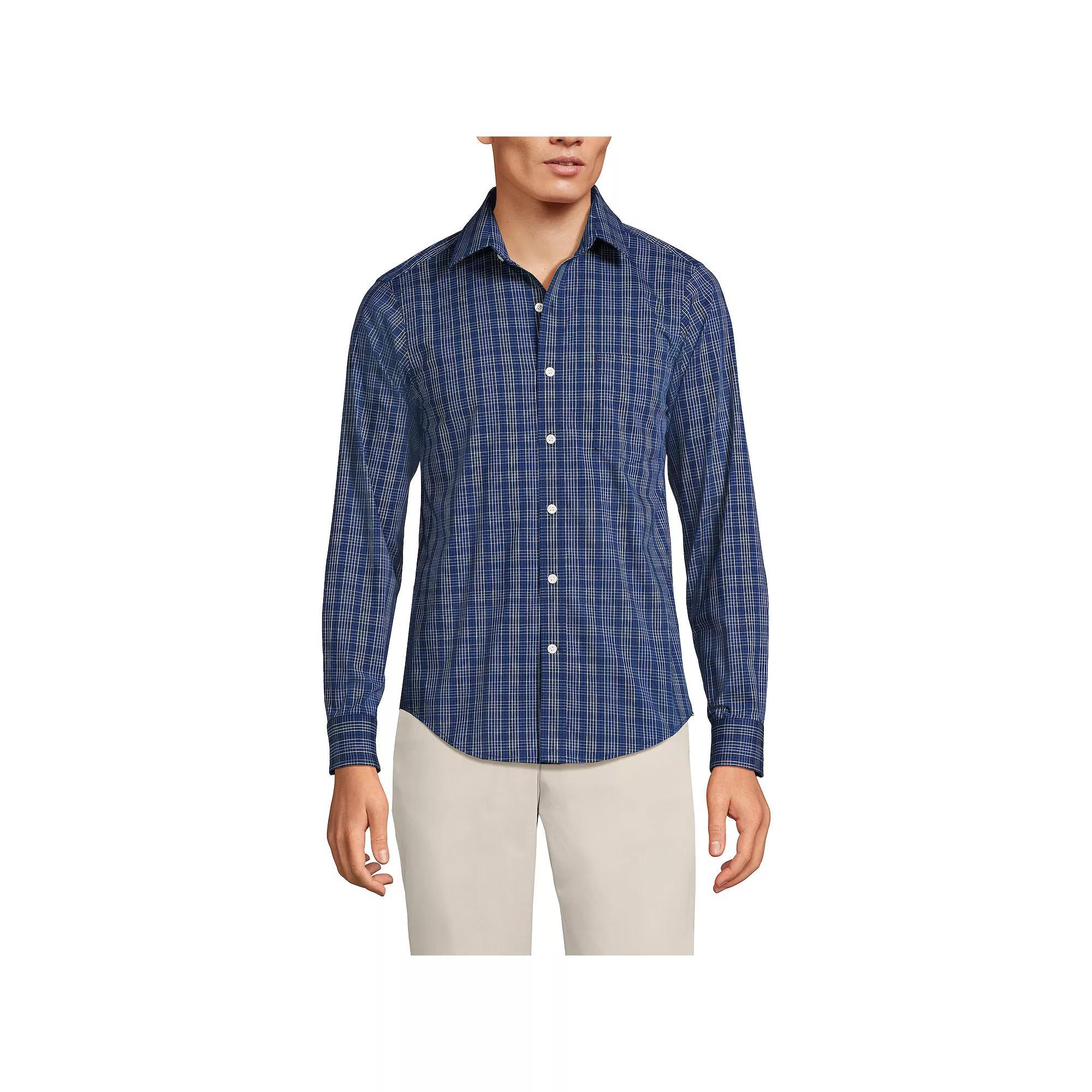 Men's Lands' End Traditional Fit Travel Button-Down Shirt, Size: XXL, Blue Fine Stripe Product Image