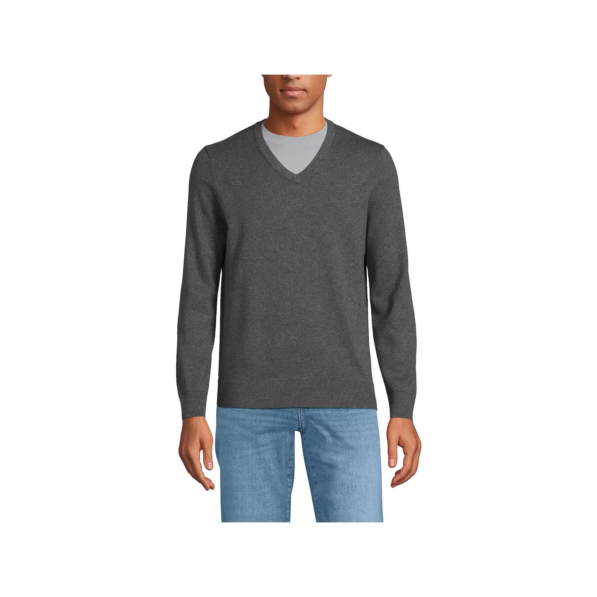 Men's Lands' End Fine Gauge Cotton V-Neck Sweater, Size: Small, Radiant Blue Product Image