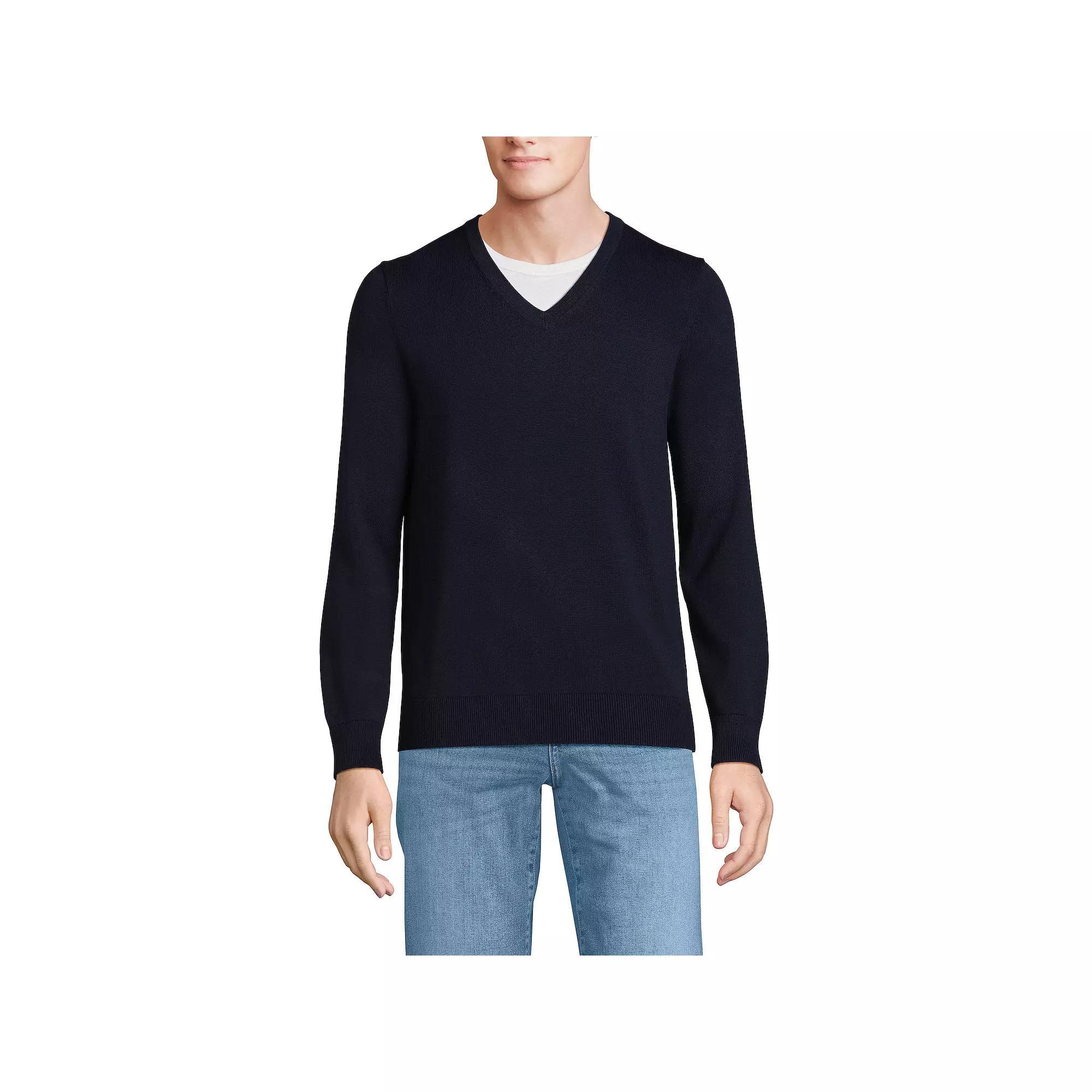 Men's Lands' End Fine Gauge Cotton V-Neck Sweater, Size: Small, Radiant Blue Product Image